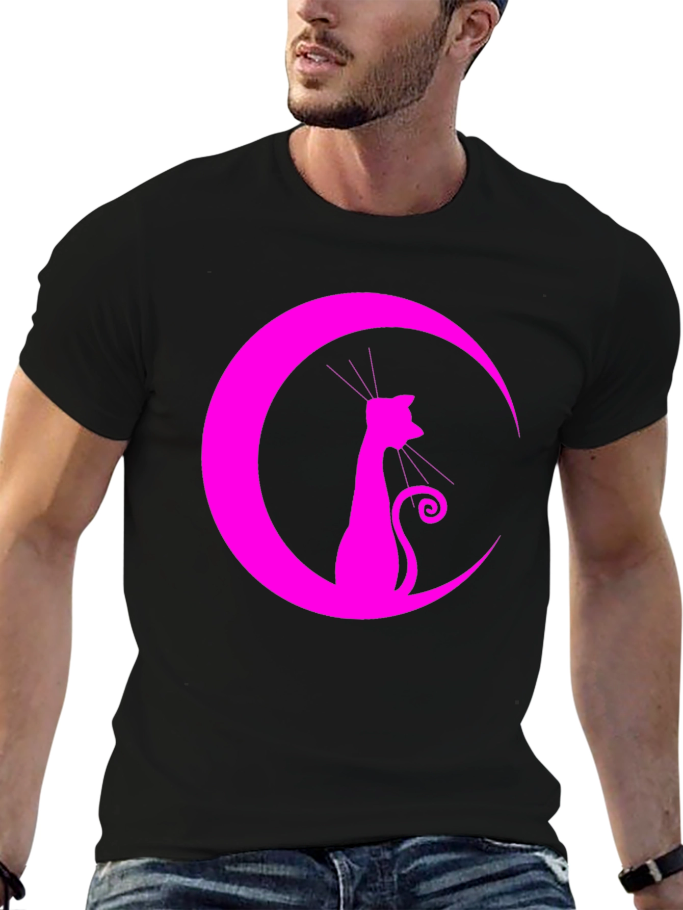 Black Cat Moon Graphic Tee - Stylish Unisex Shirt