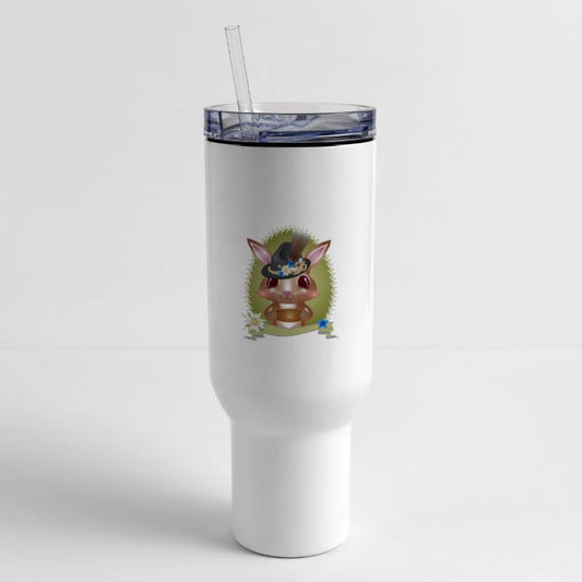 cute bunny in costume with hat and leather trouser