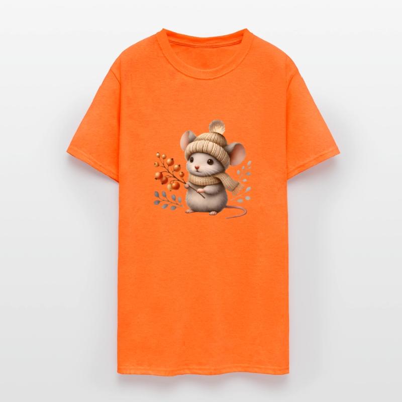 cute mouse with a knitted hat, scarf and berries