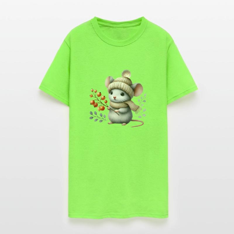 cute mouse with a knitted hat, scarf and berries