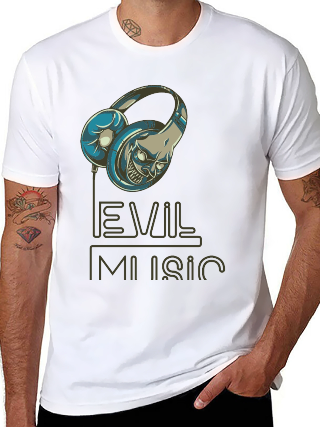 Evil Music Graphic Print Black T-Shirt