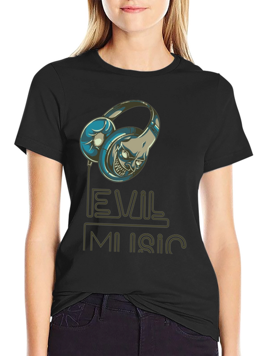 Evil Music Graphic Print Black T-Shirt