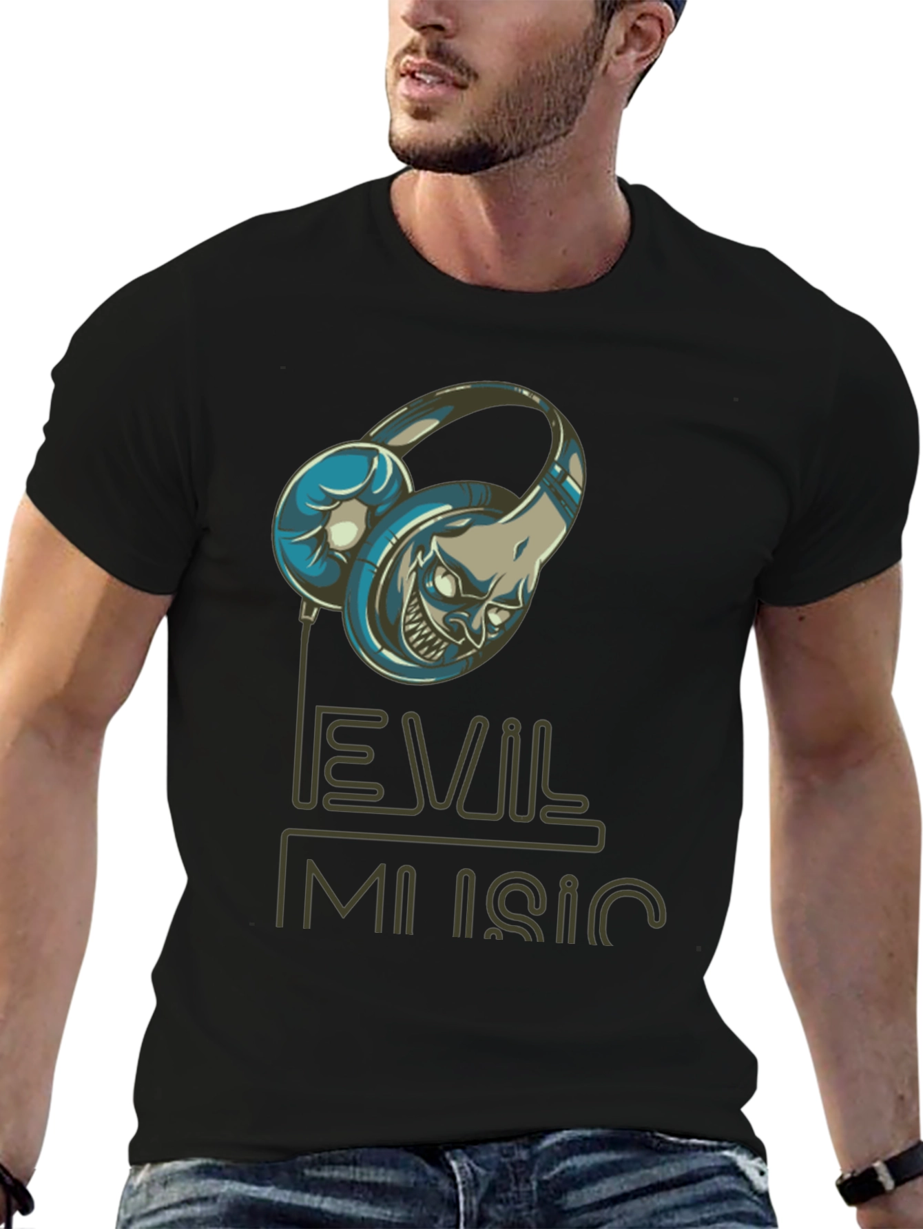 Evil Music Graphic Print Black T-Shirt