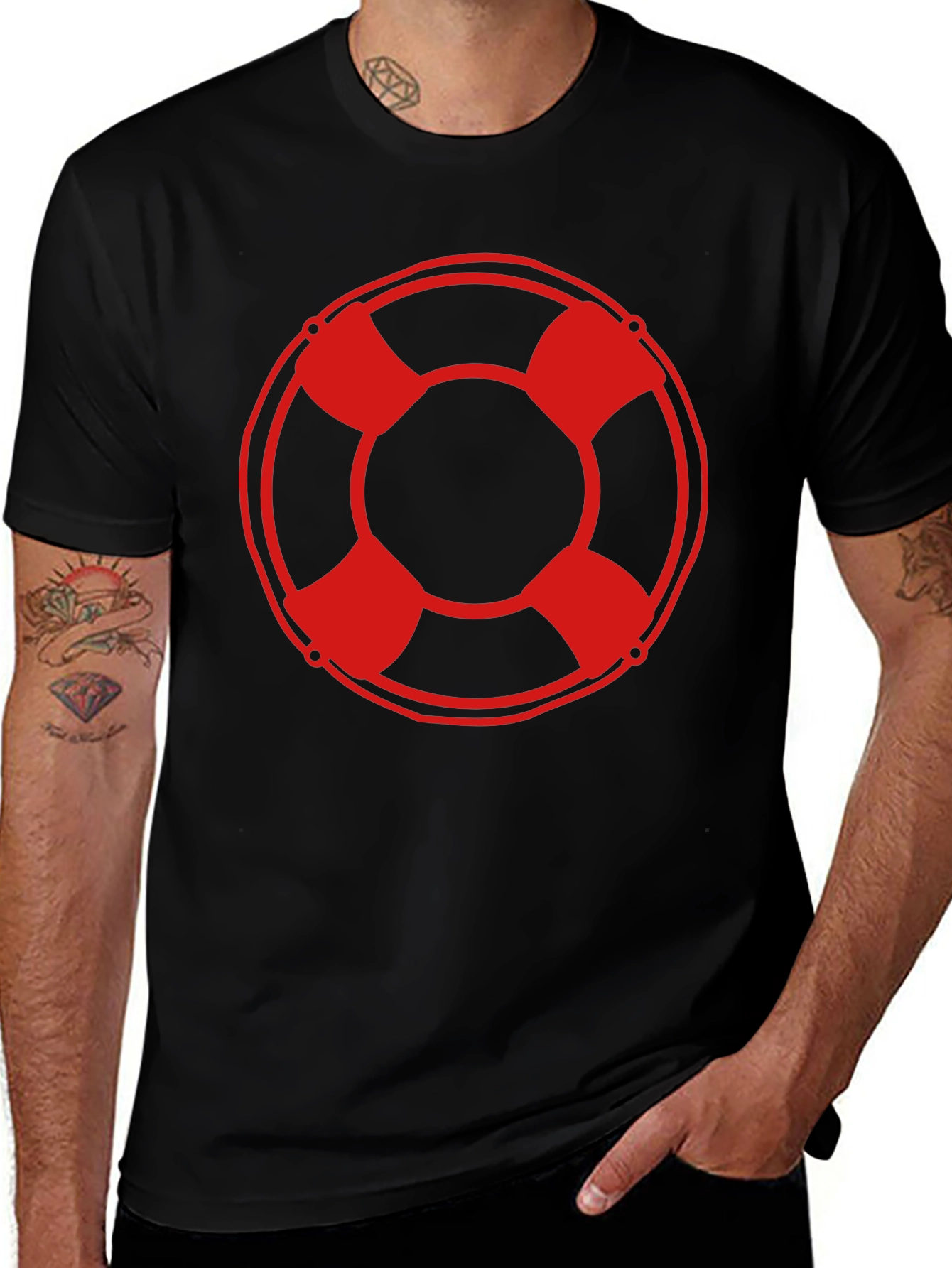 Lifeguard Ring Graphic T-Shirt - Black