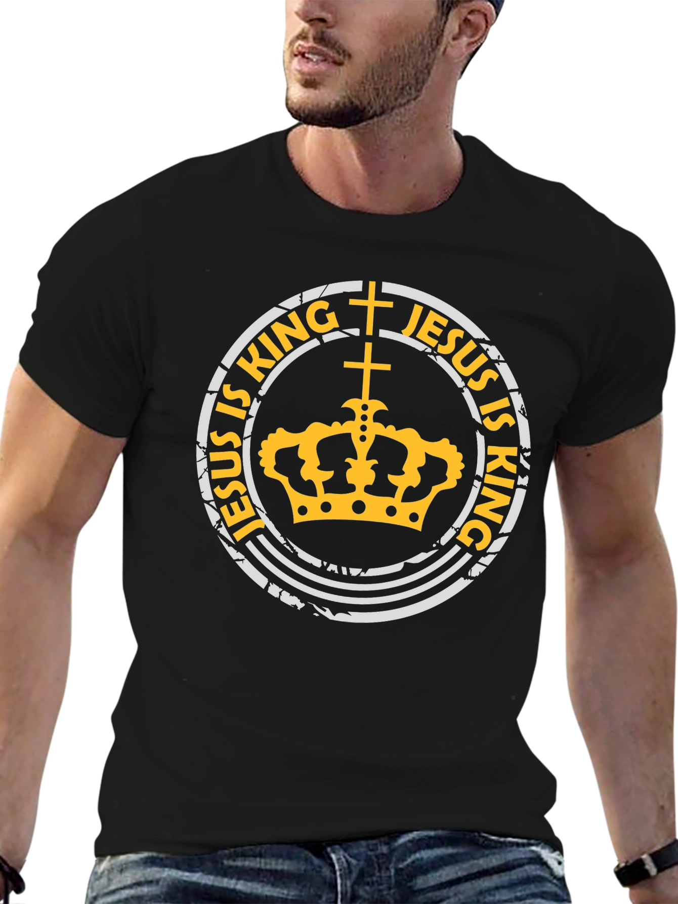 Jesus is King Black T-Shirt with Crown Design