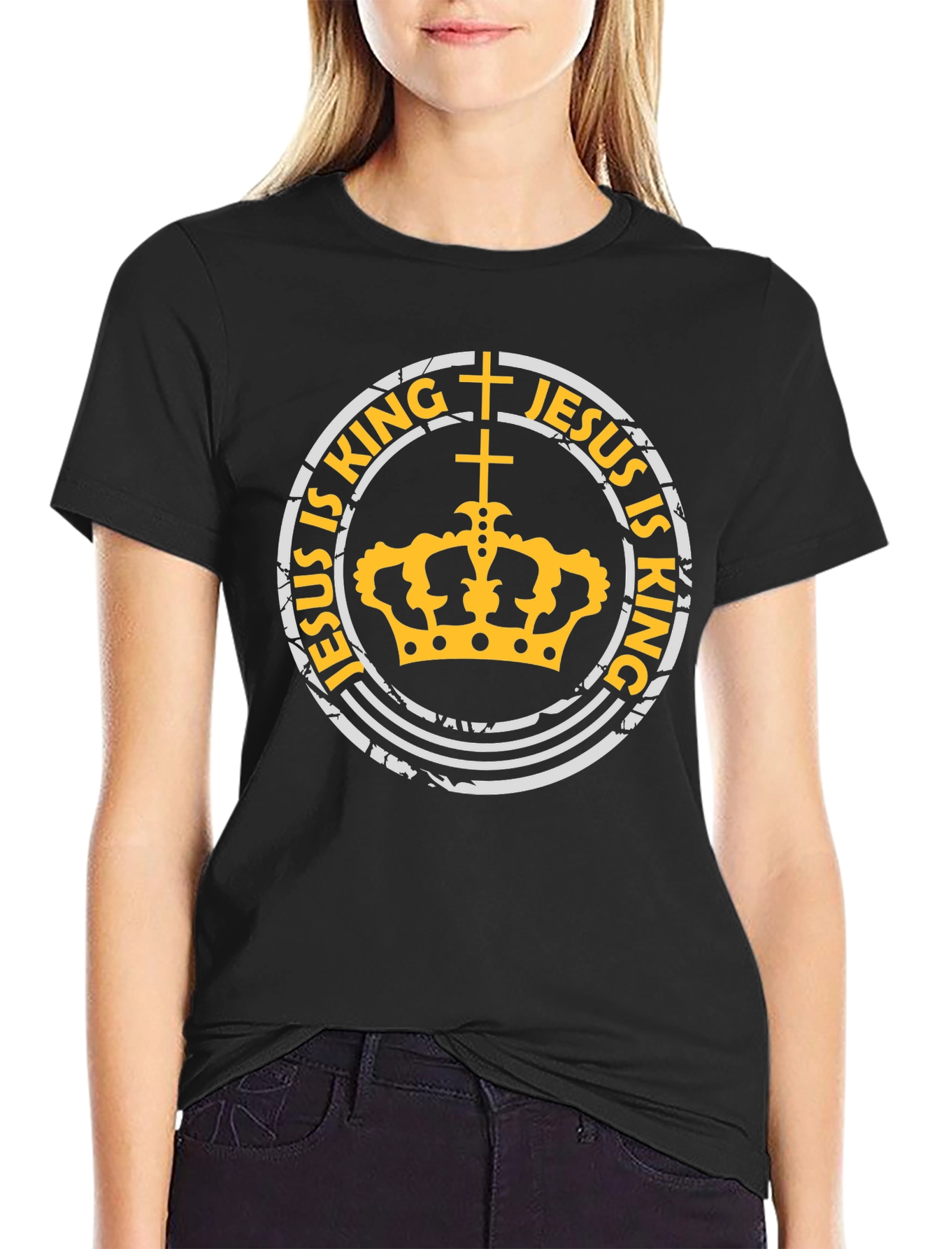 Jesus is King Black T-Shirt with Crown Design