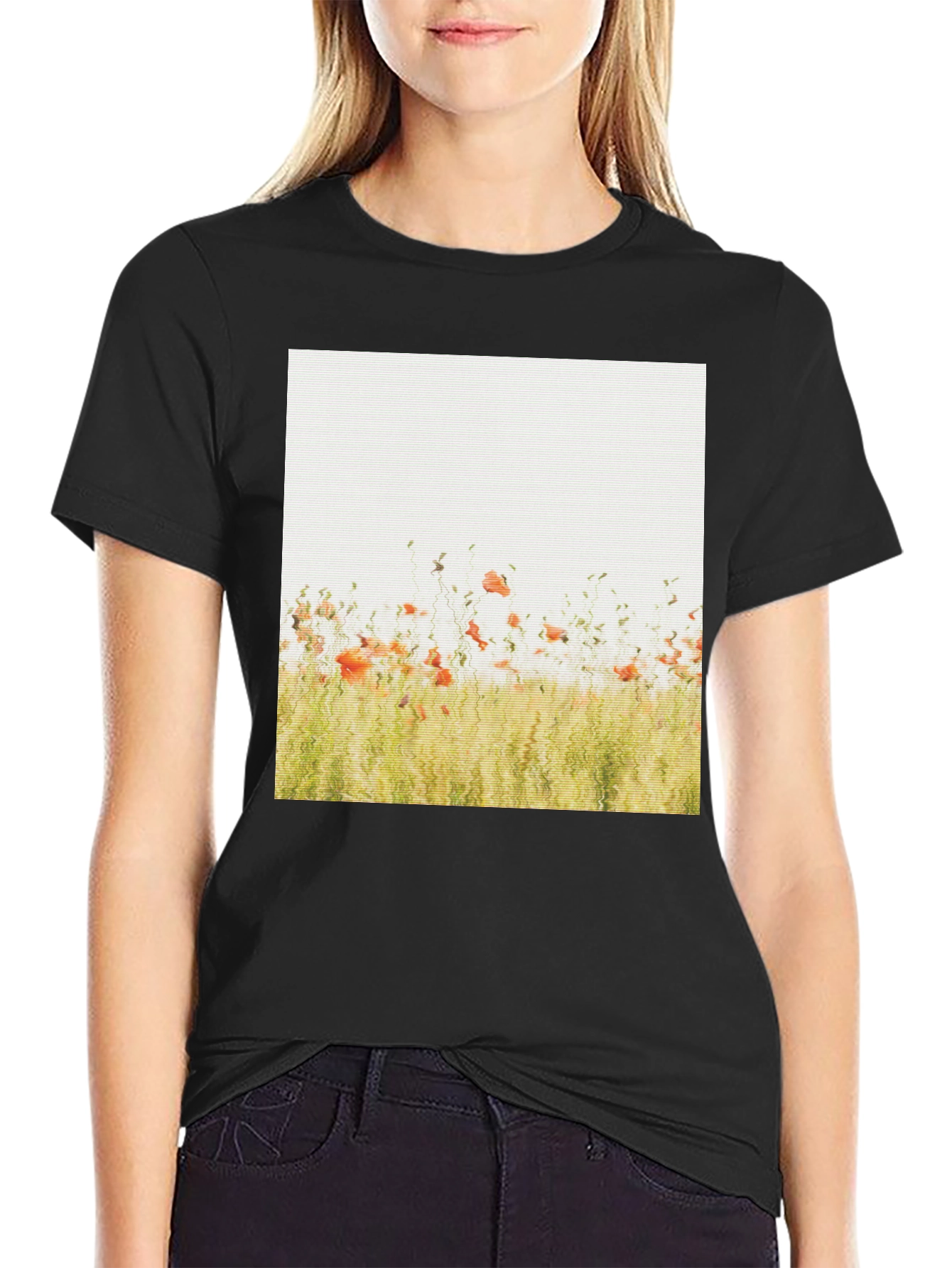 Floral Field Graphic Print Black T-Shirt