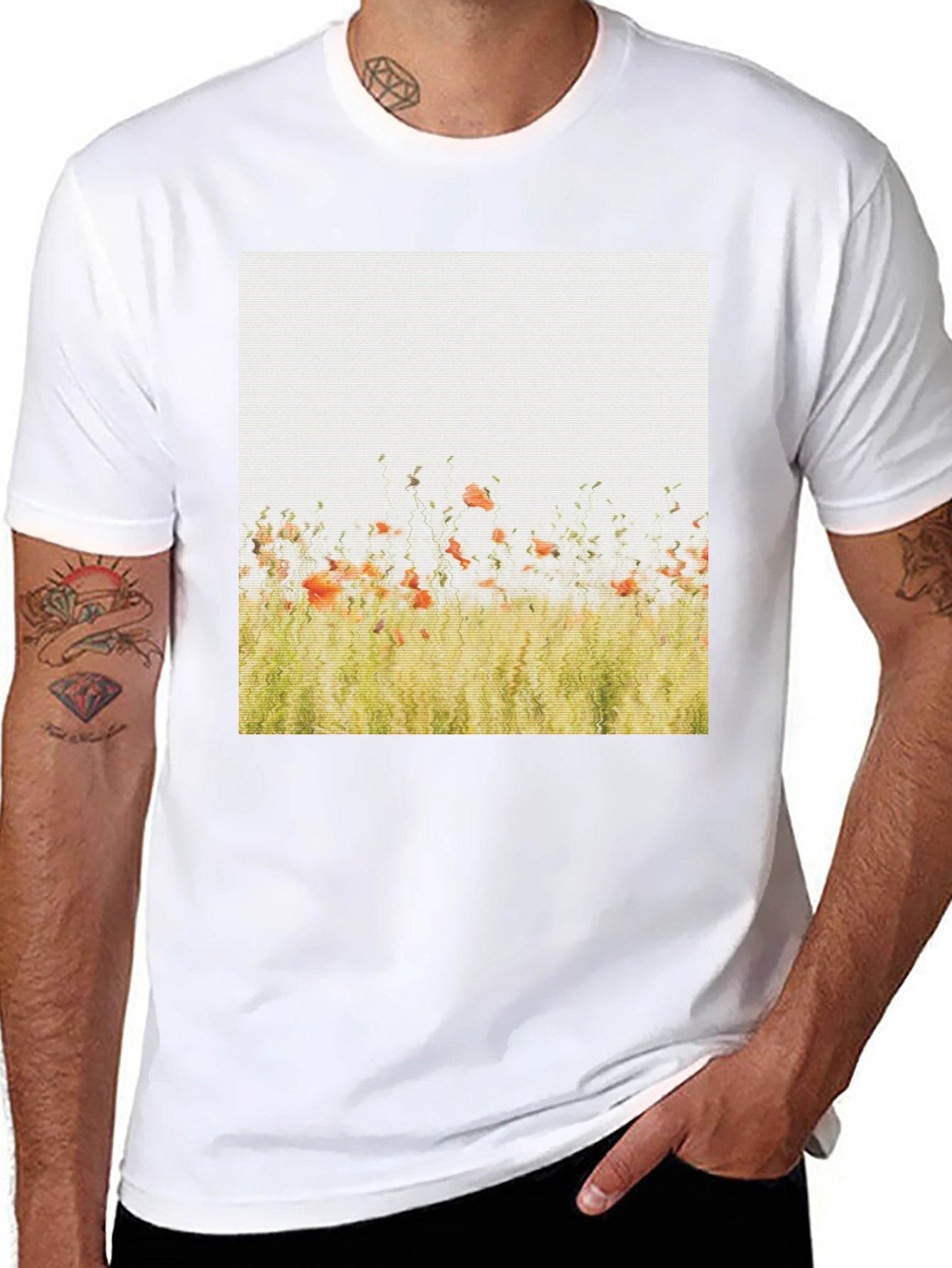 Floral Field Graphic Print Black T-Shirt