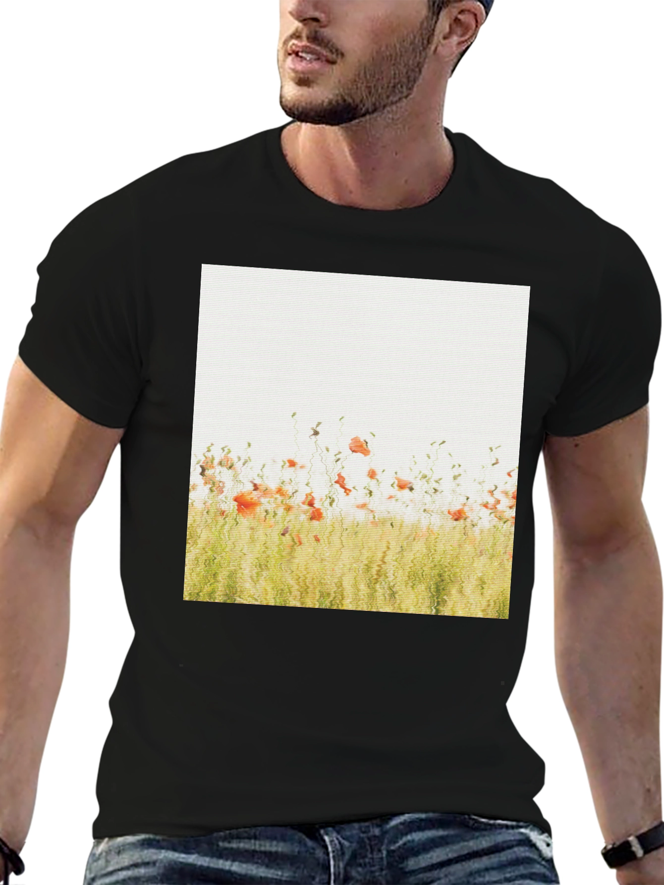 Floral Field Graphic Print Black T-Shirt