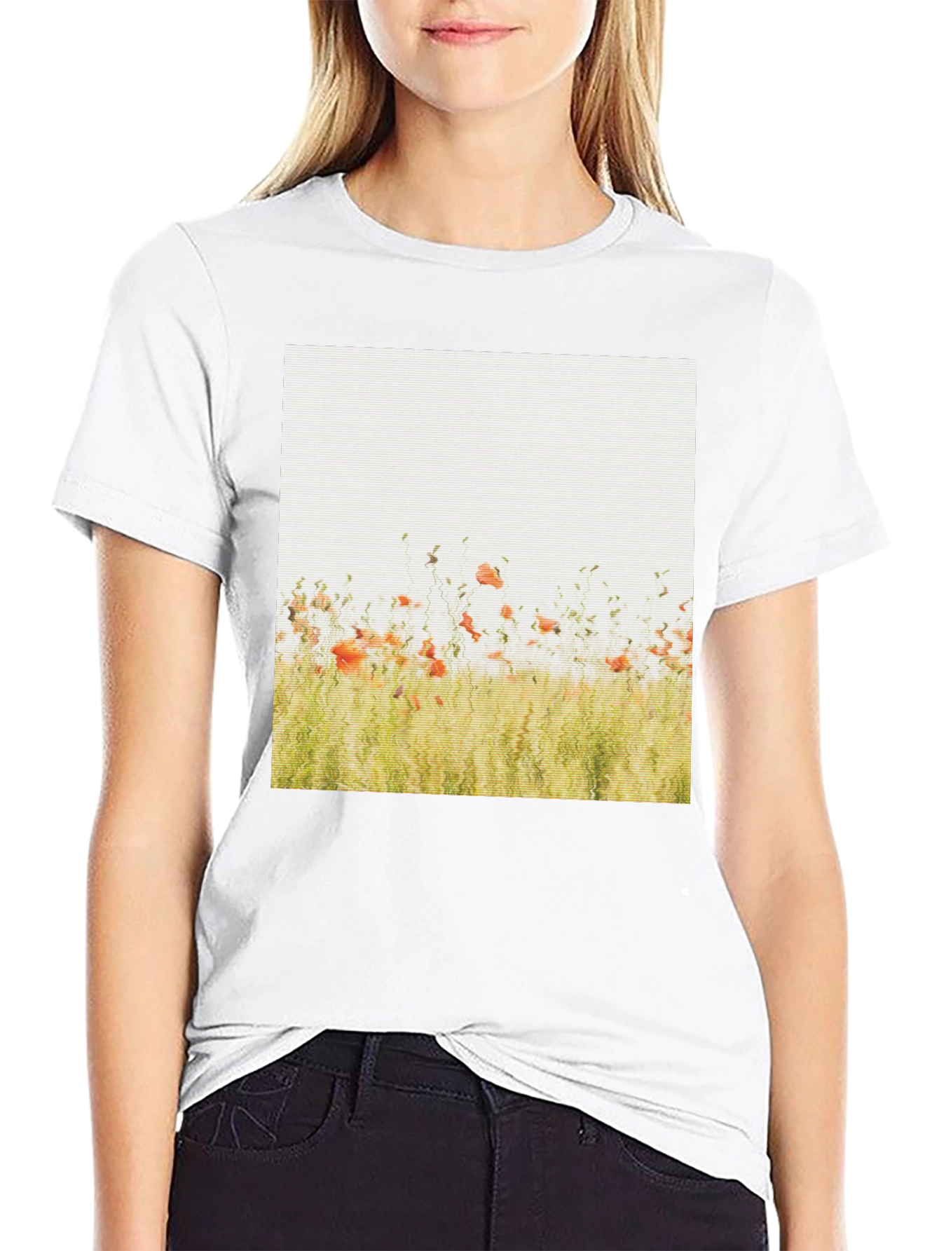 Floral Field Graphic Print Black T-Shirt