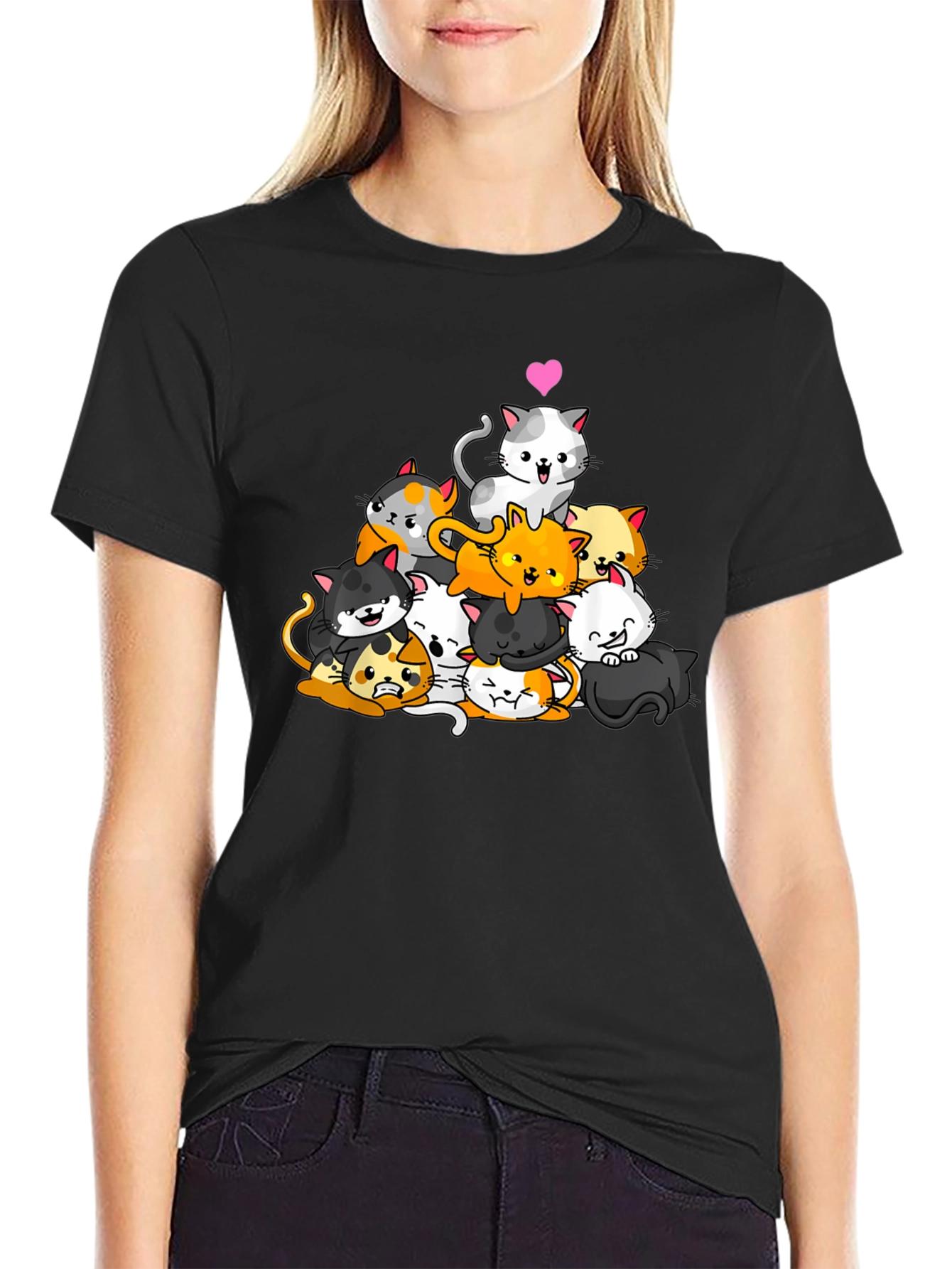 Cute Cats Graphic Black T-Shirt