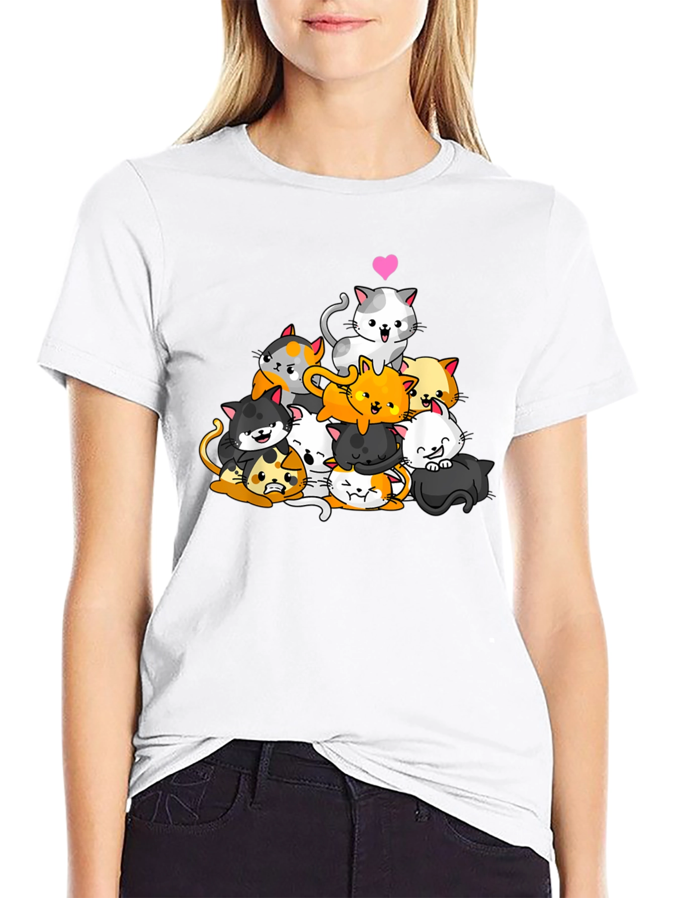 Cute Cats Graphic Black T-Shirt