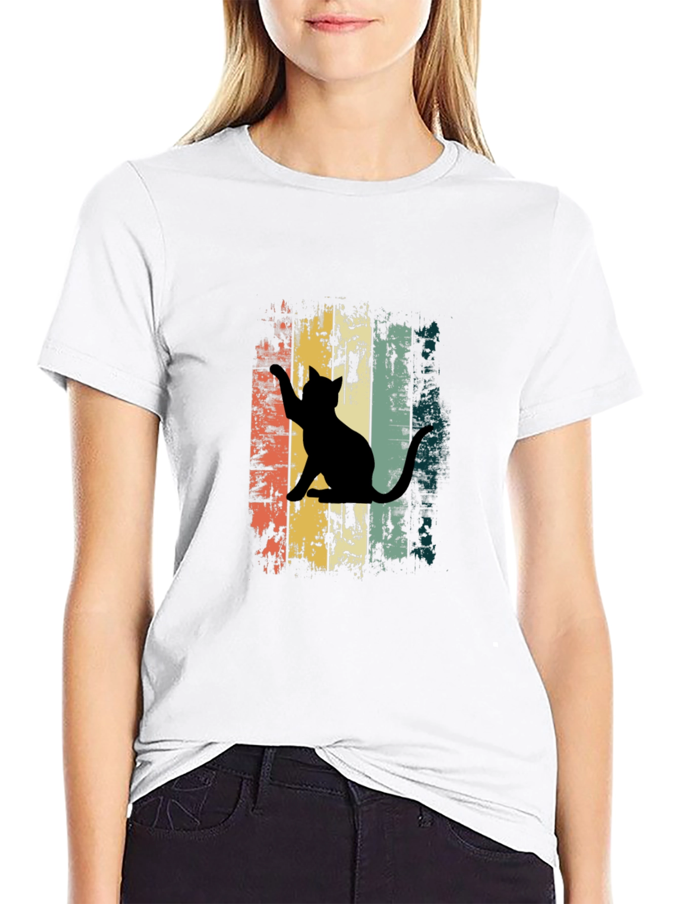 Retro Cat Graphic Tee - Unisex Black T-Shirt