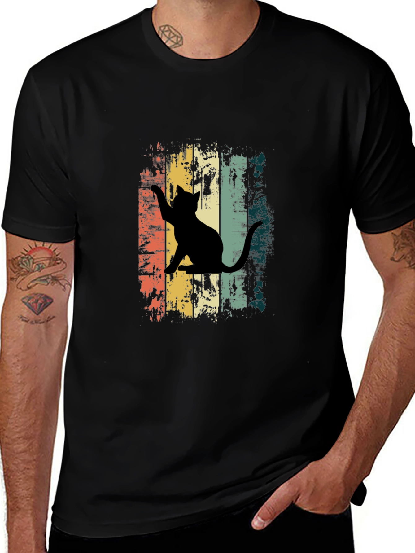 Retro Cat Graphic Tee - Unisex Black T-Shirt