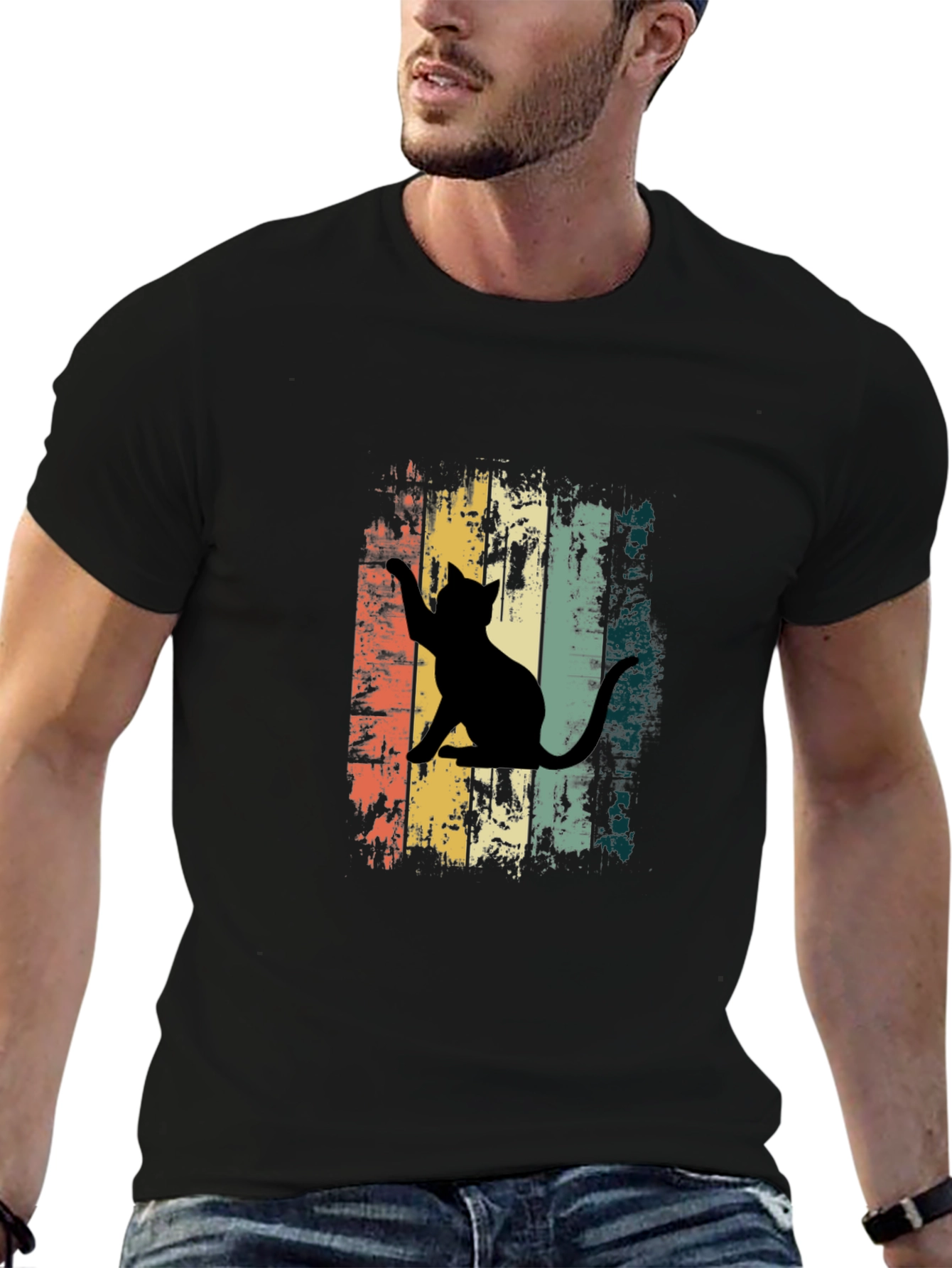 Retro Cat Graphic Tee - Unisex Black T-Shirt