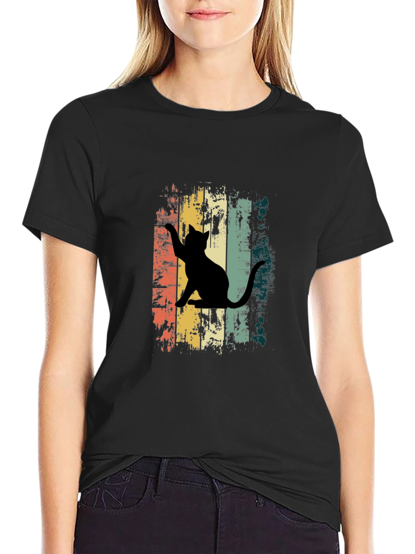 Retro Cat Graphic Tee - Unisex Black T-Shirt