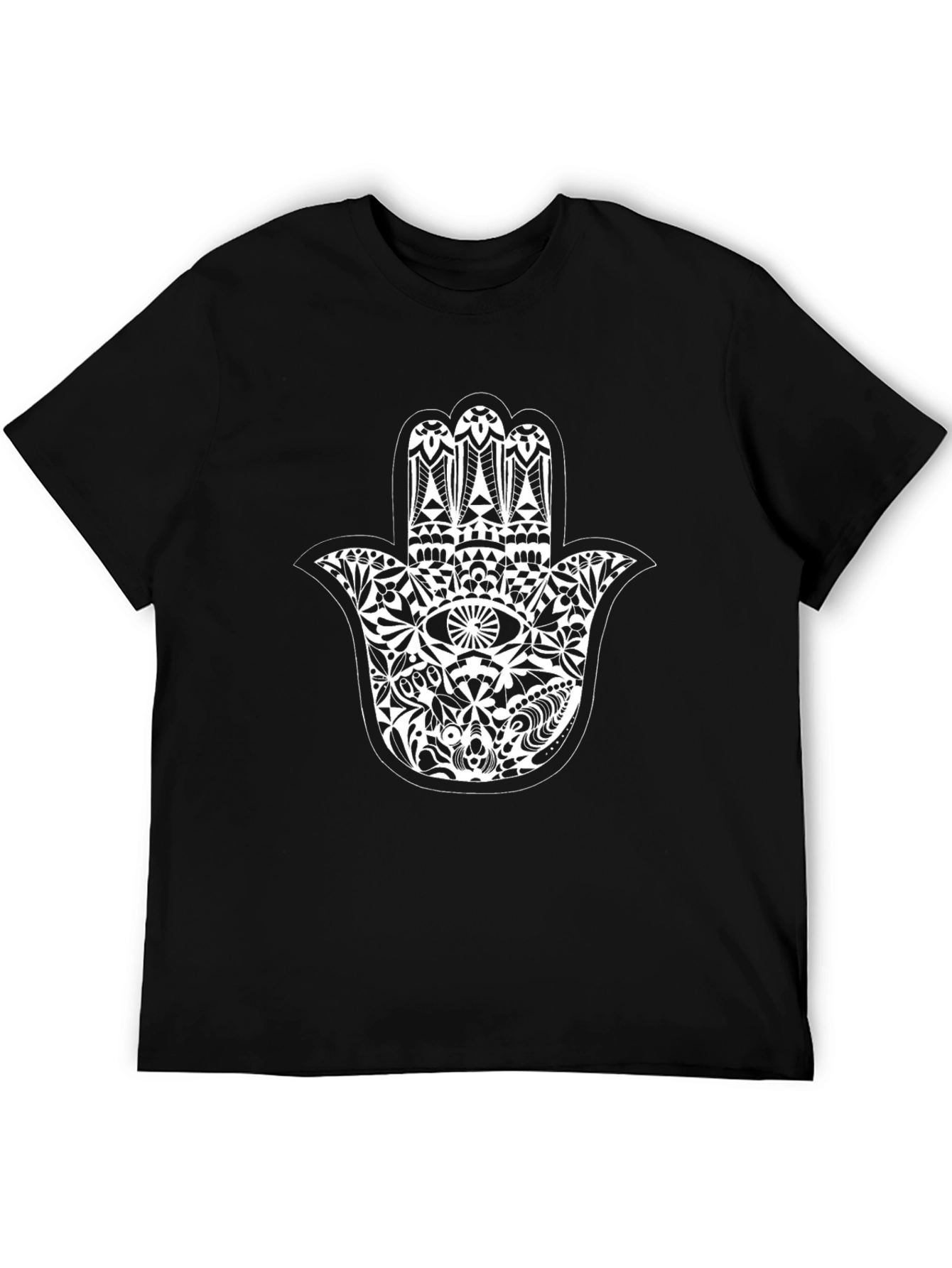 Black T-Shirt with Hamsa Hand Graphic Print
