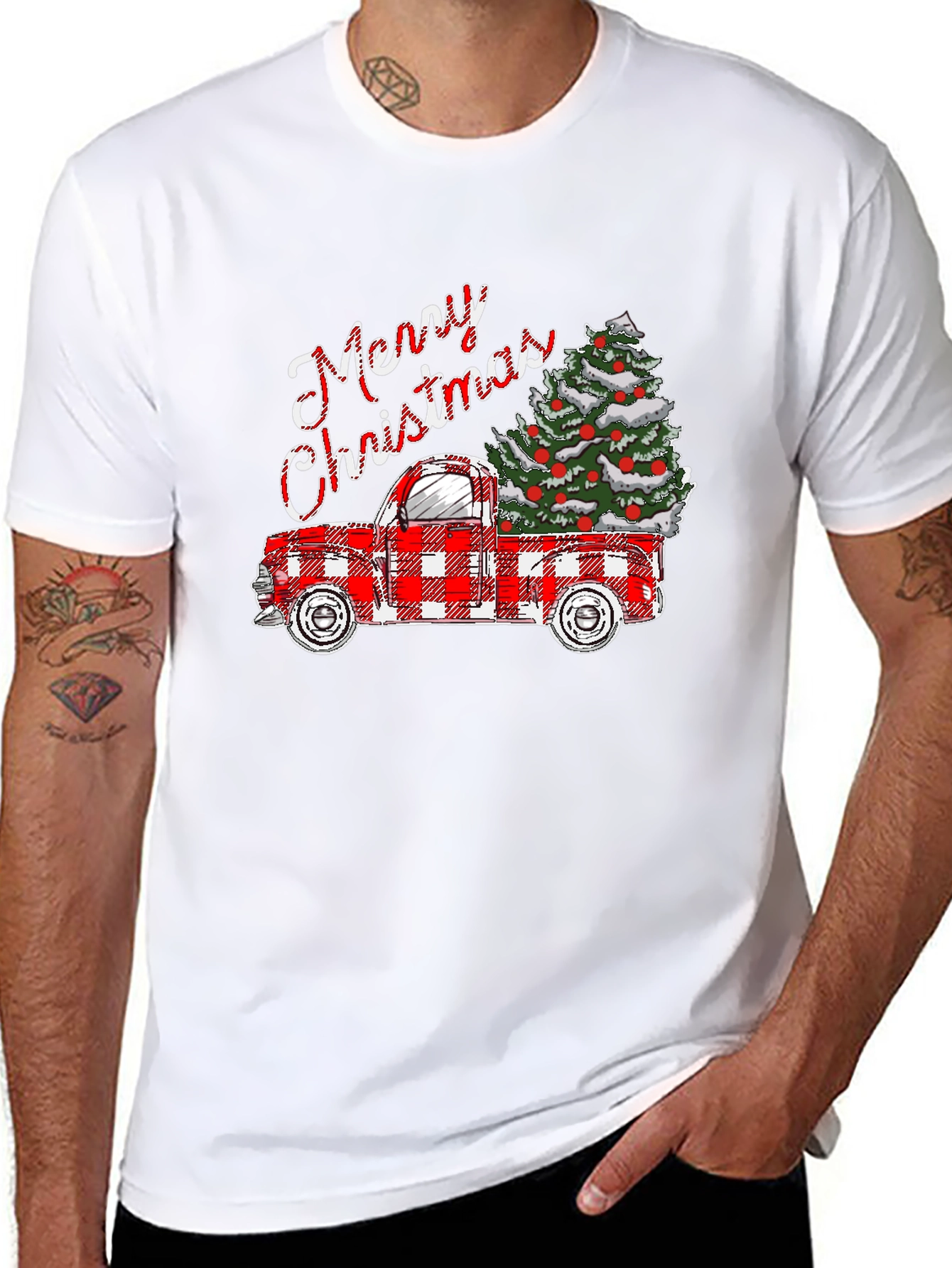 Merry Christmas Plaid Truck T-Shirt