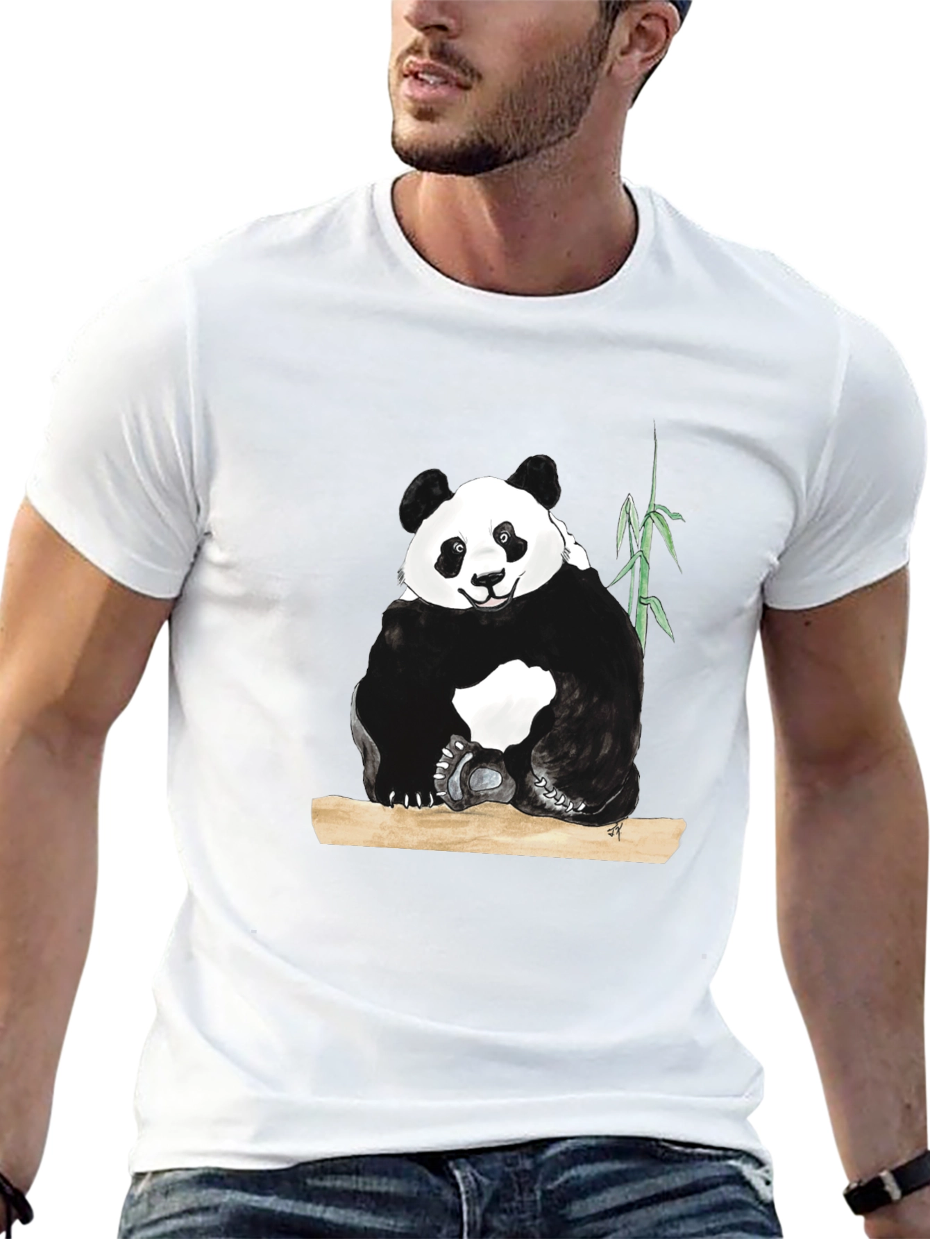 Panda Graphic Print Black T-Shirt