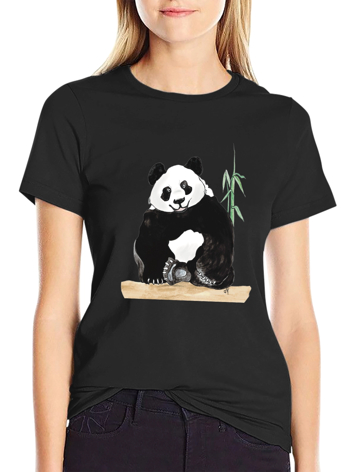 Panda Graphic Print Black T-Shirt