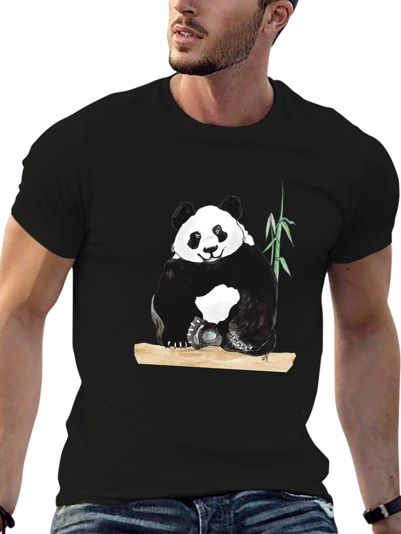 Panda Graphic Print Black T-Shirt