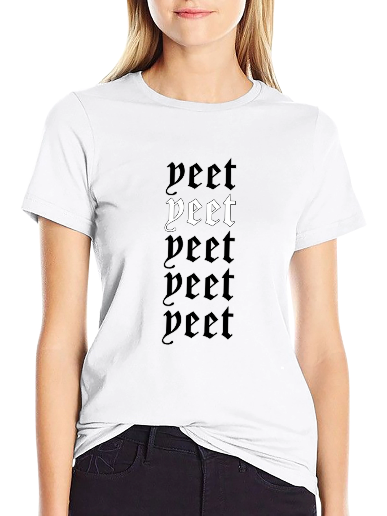 Yeet Gothic Print Black T-Shirt
