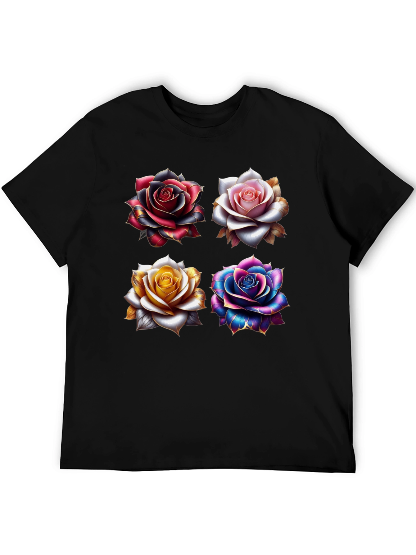 Floral Roses Graphic Print Black T-Shirt