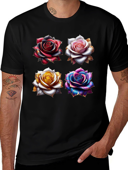 Floral Roses Graphic Print Black T-Shirt