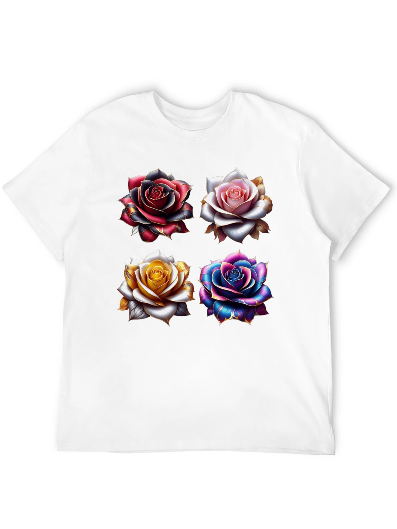 Floral Roses Graphic Print Black T-Shirt