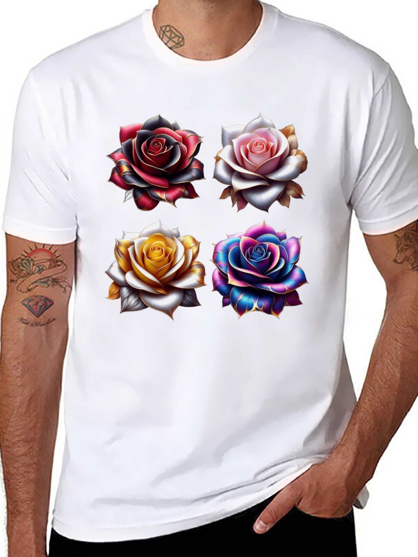 Floral Roses Graphic Print Black T-Shirt