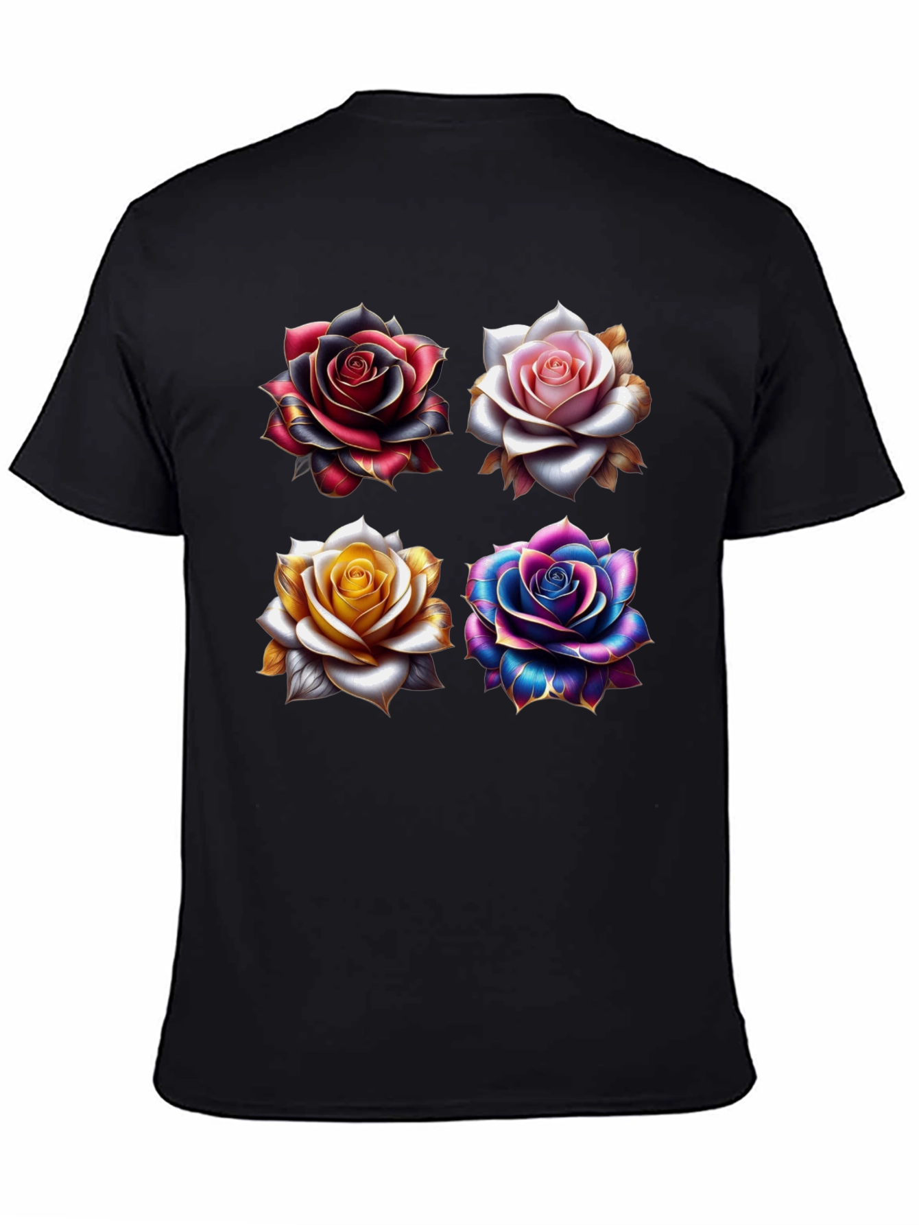 Floral Roses Graphic Print Black T-Shirt