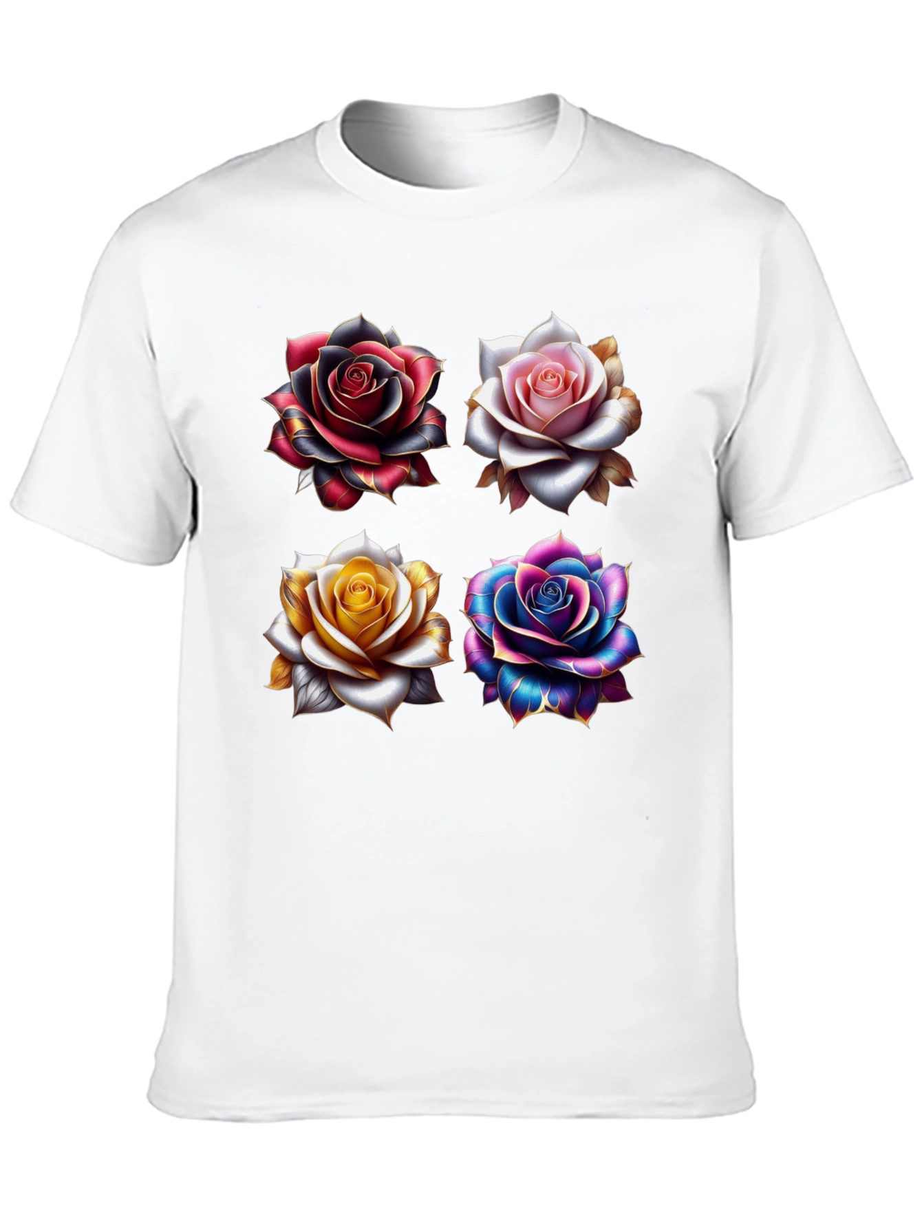 Floral Roses Graphic Print Black T-Shirt