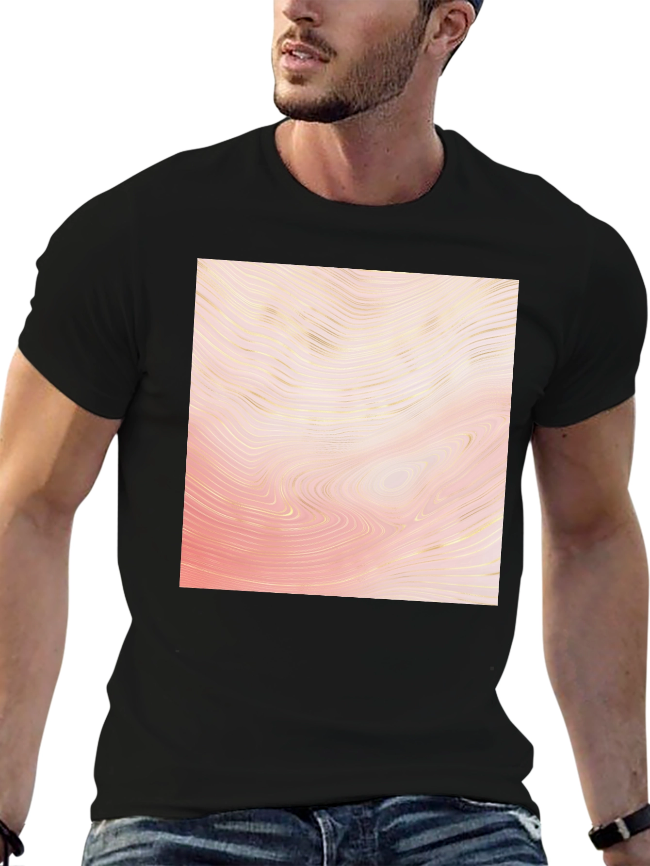 Abstract Wave Pattern Black T-Shirt