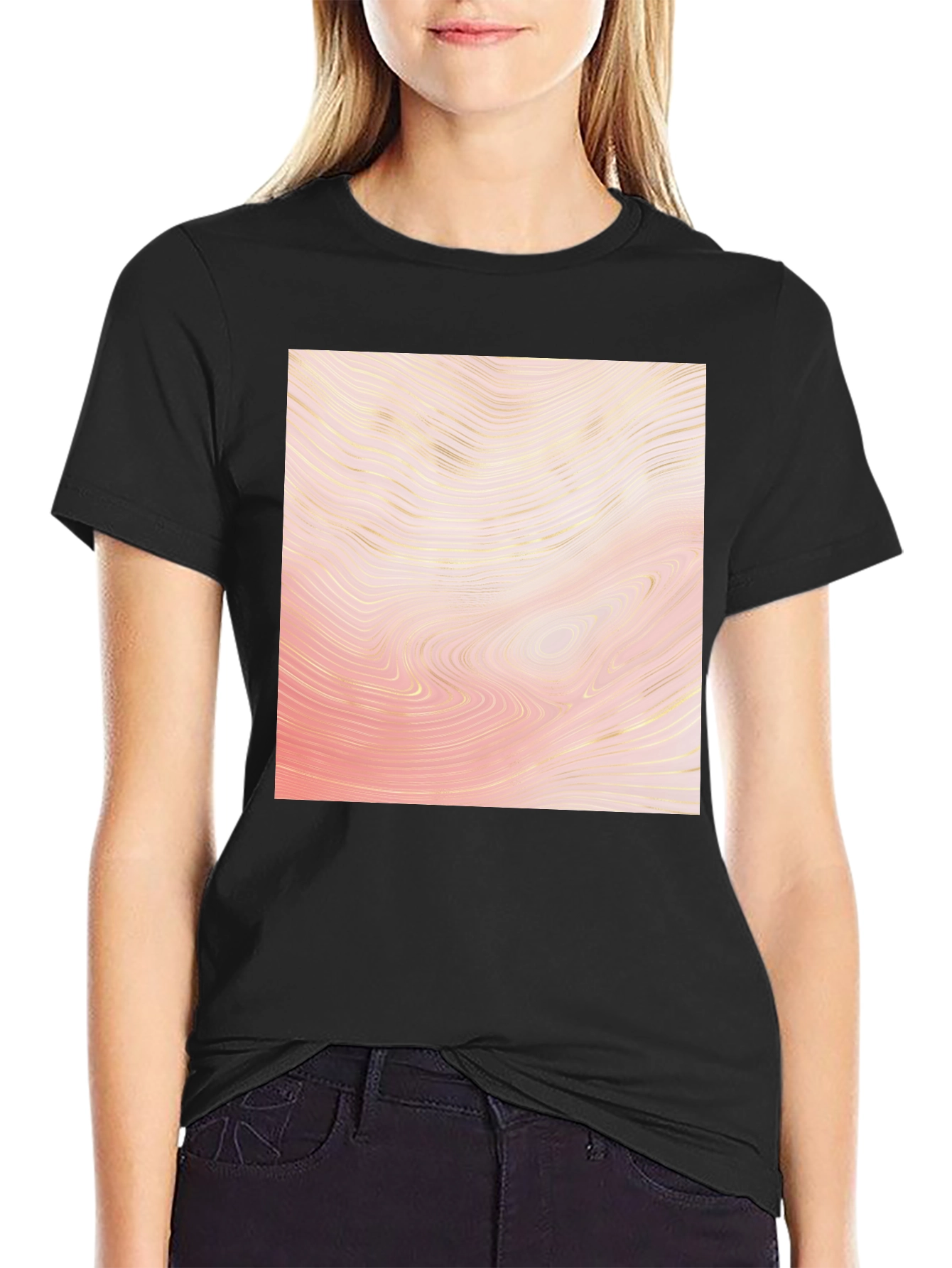 Abstract Wave Pattern Black T-Shirt