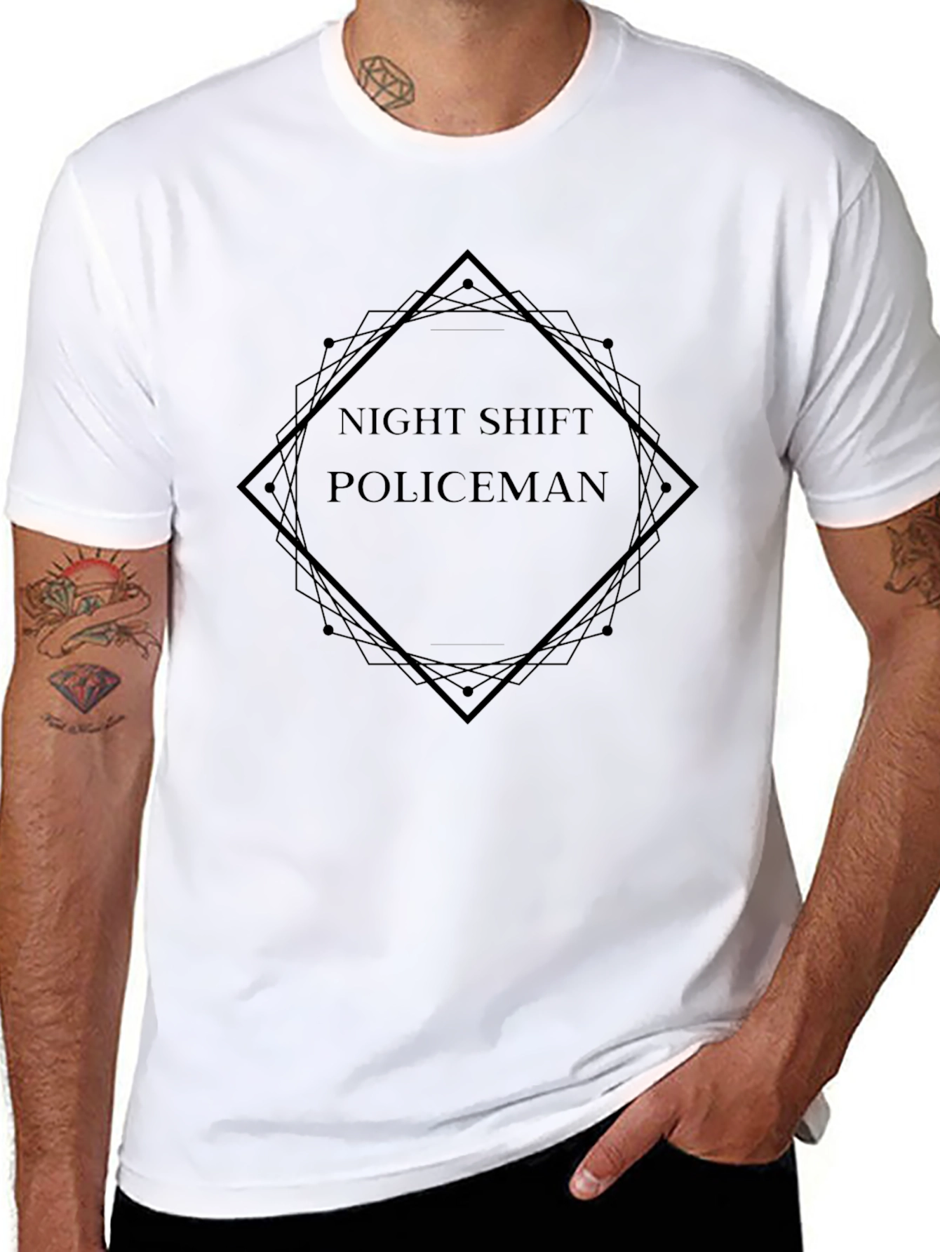 Night Shift Policeman Graphic Tee - Mens Black T-Shirt
