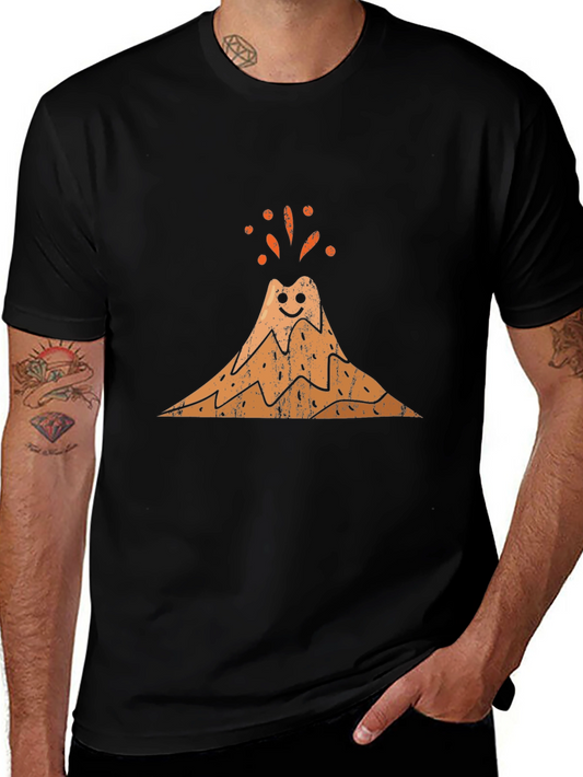 Happy Volcano Graphic Tee - Black Cotton Blend