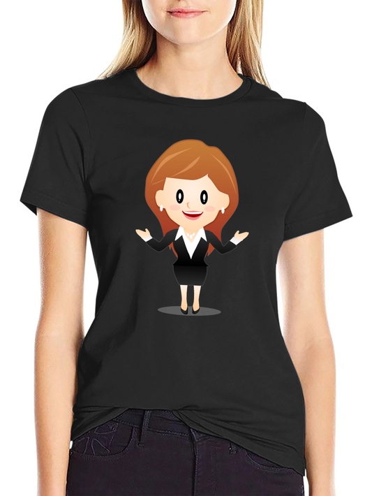 Cartoon Businesswoman Black T-Shirt
