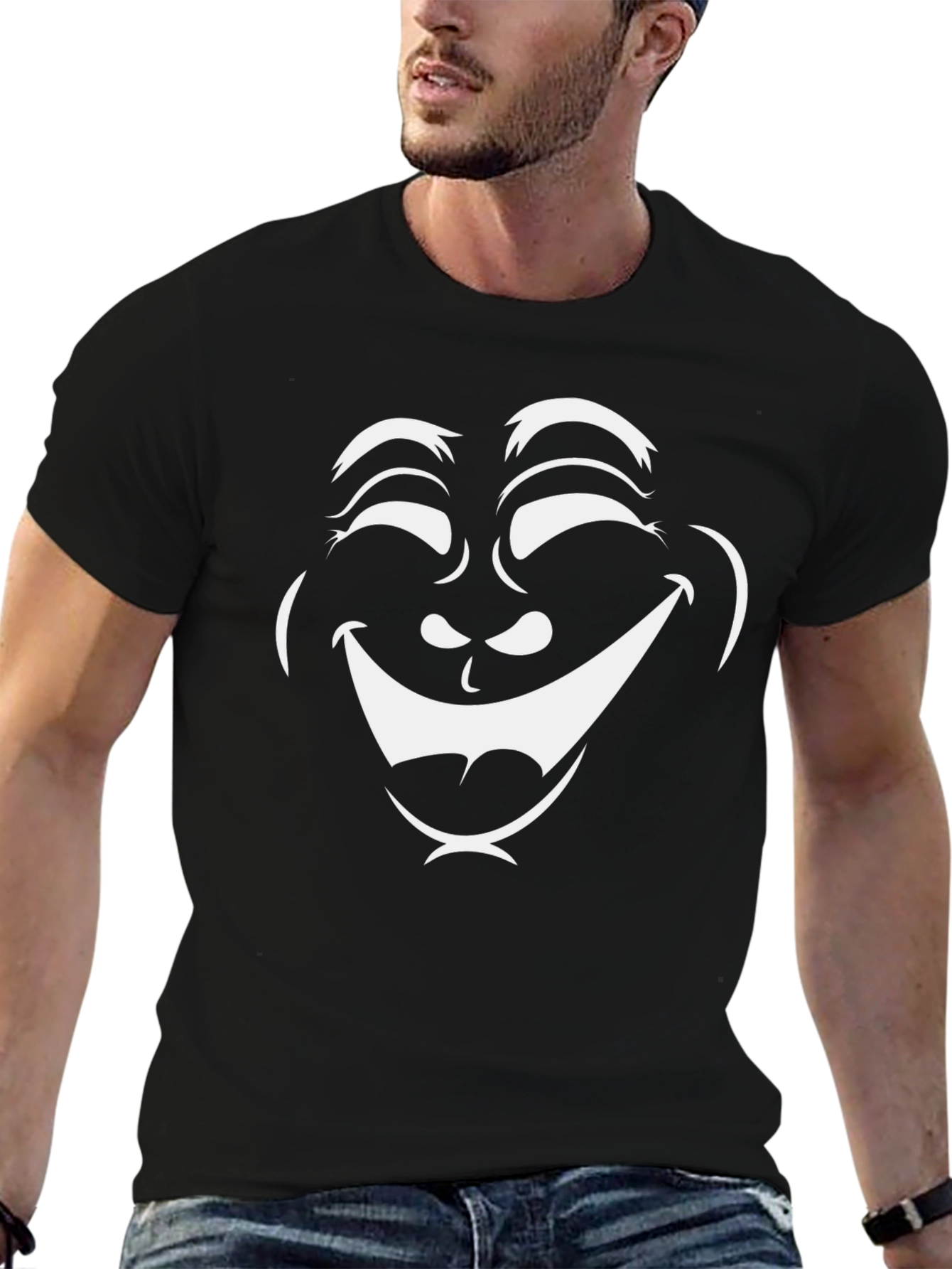 Laughing Face Graphic T-Shirt - Black