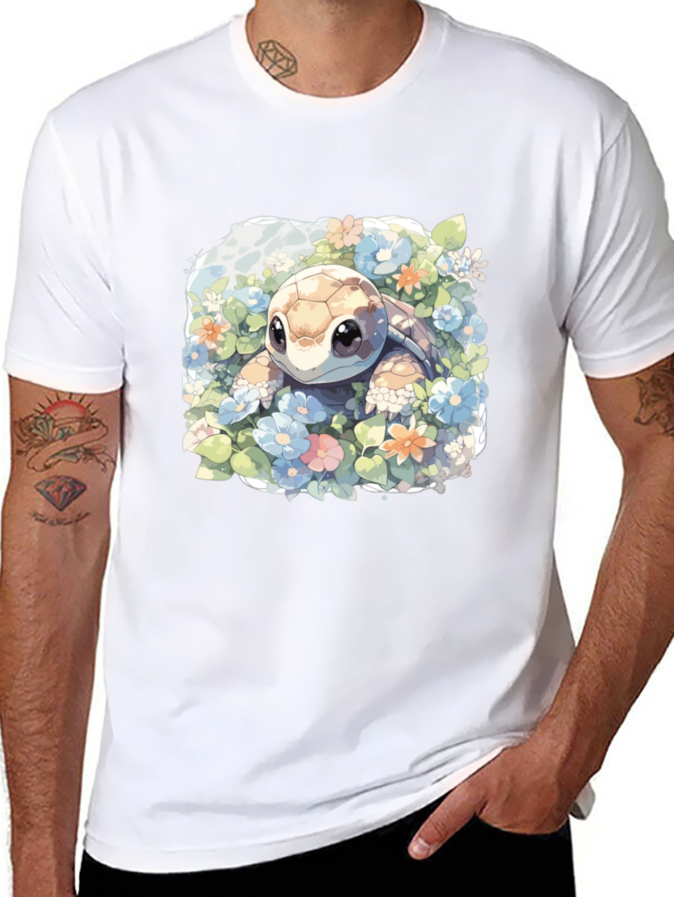 Cute Turtle Floral Graphic Tee