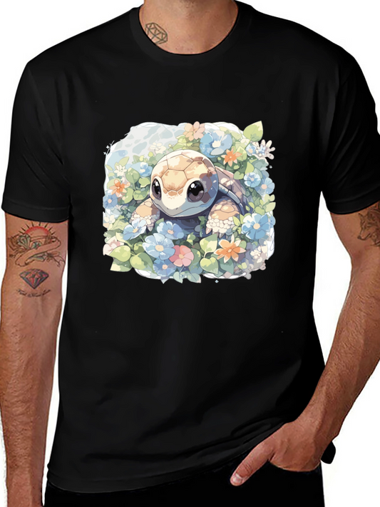 Cute Turtle Floral Graphic Tee