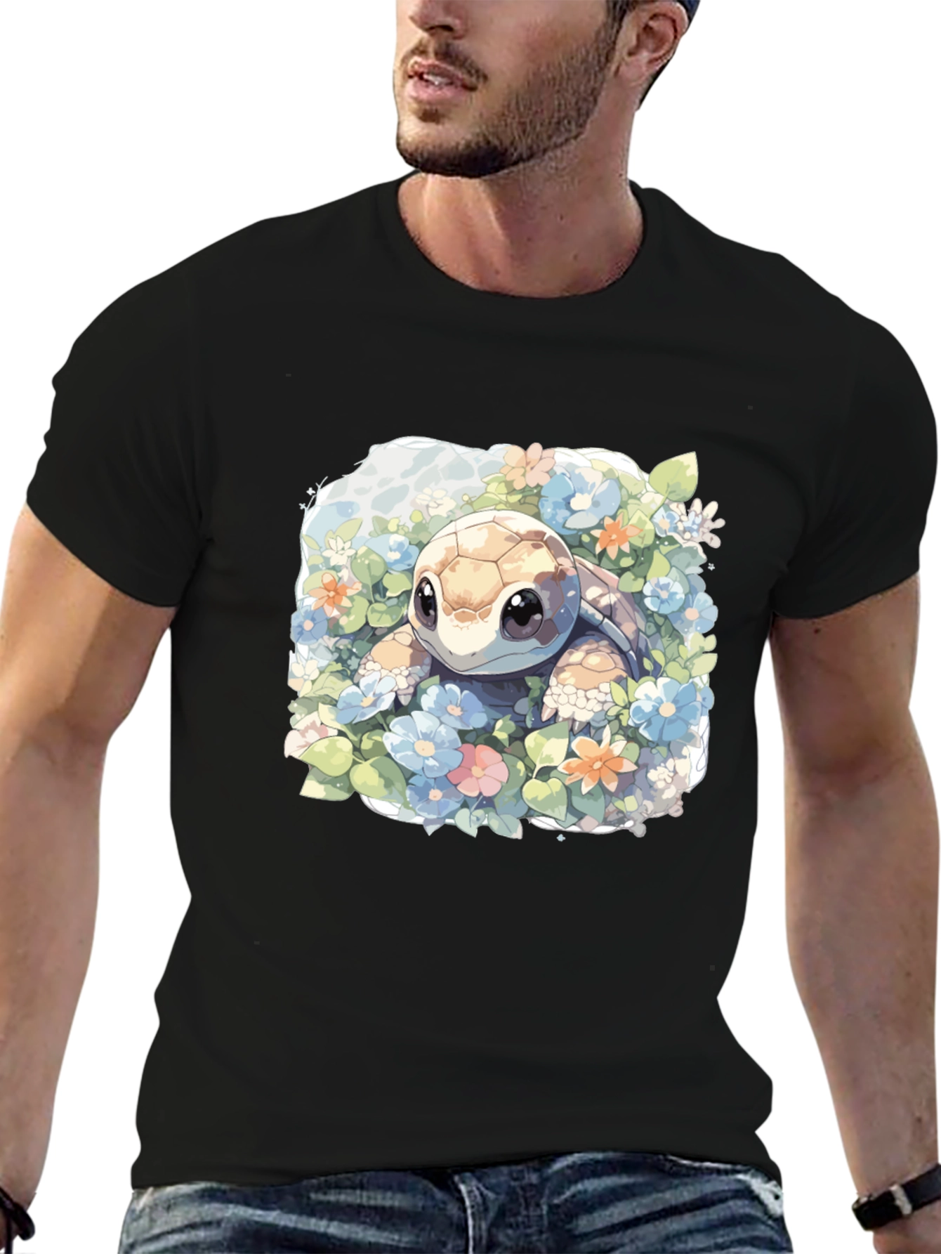 Cute Turtle Floral Graphic Tee