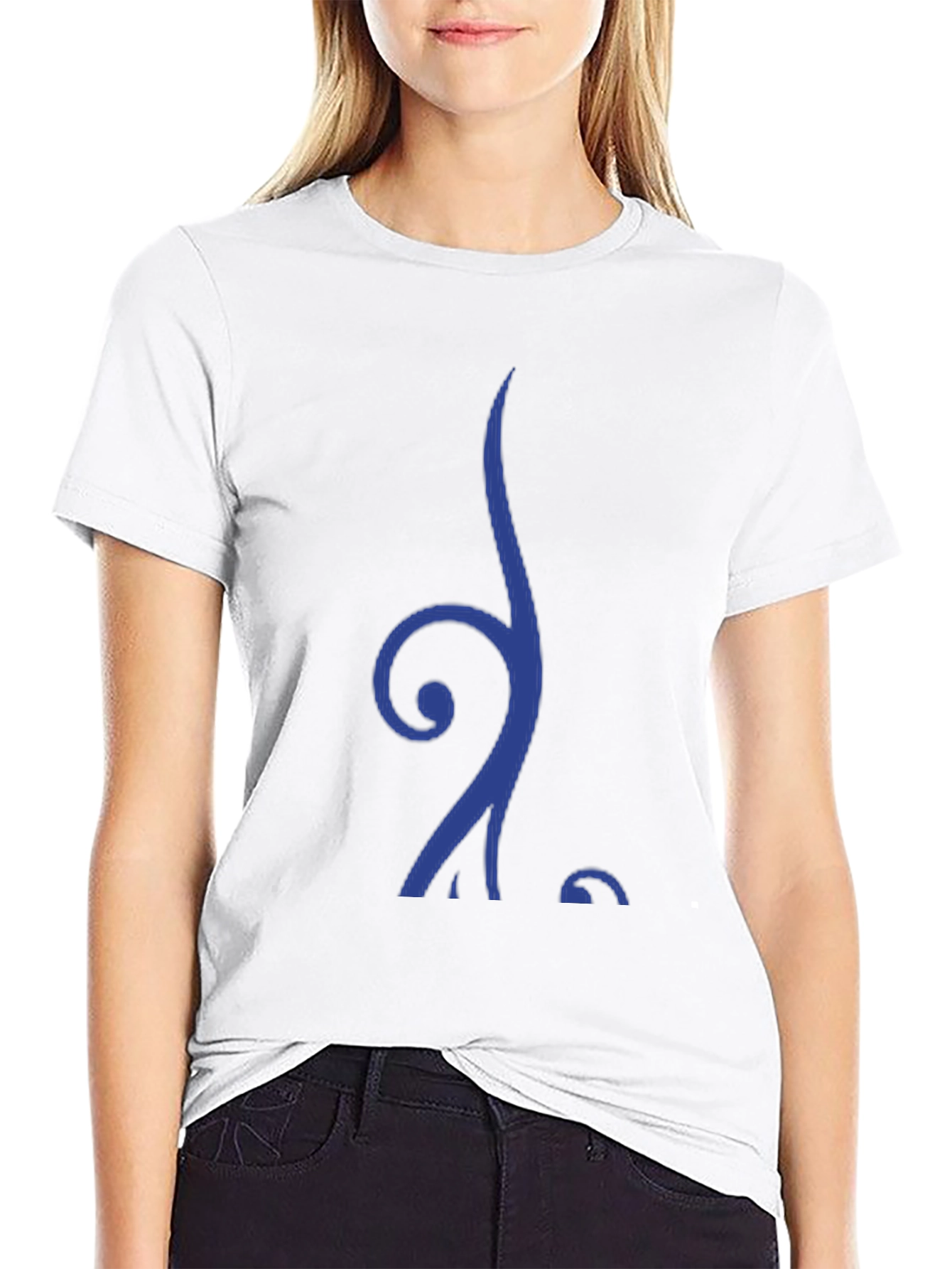 Stylish Blue Swirl Graphic Black T-Shirt