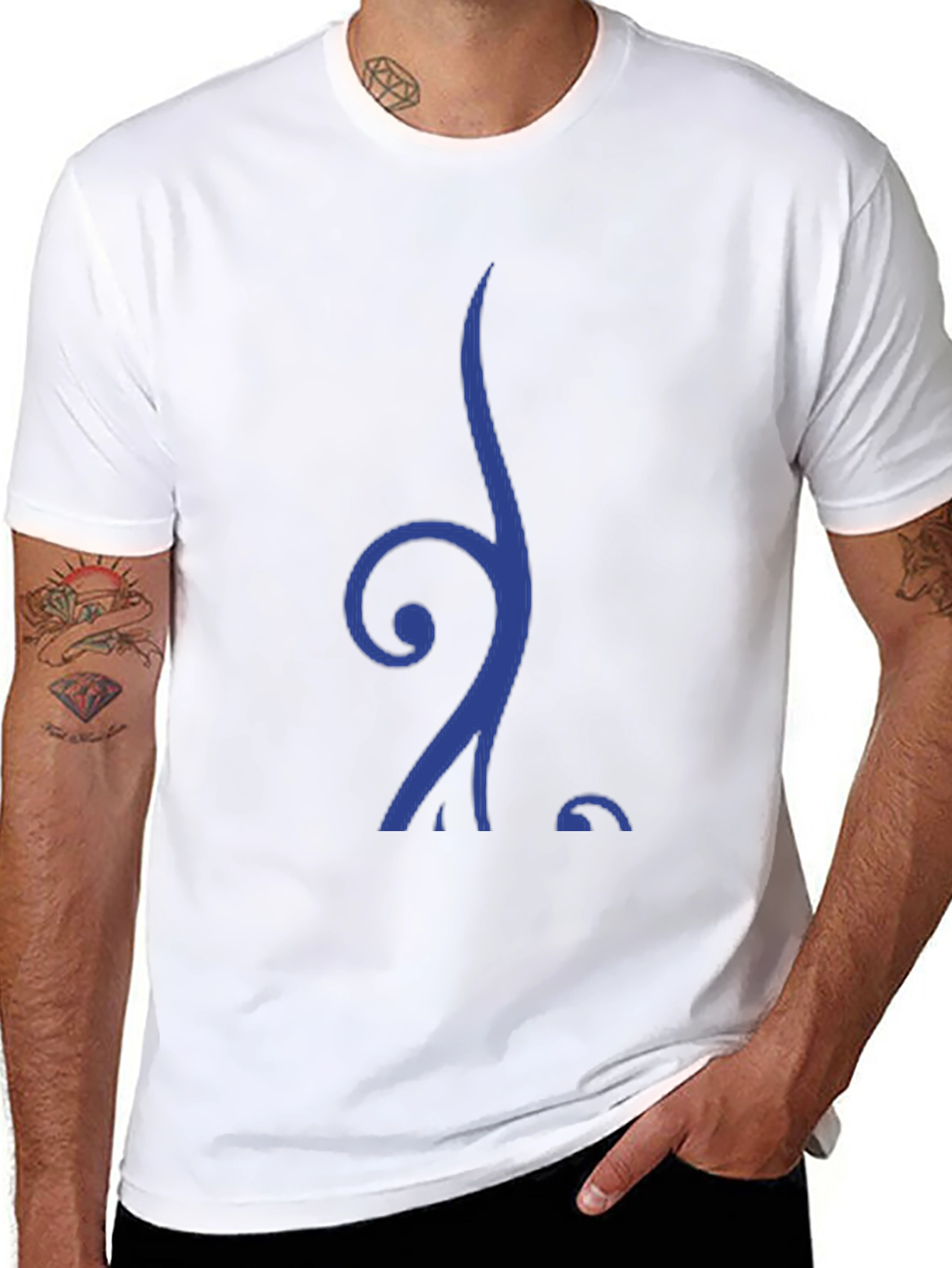 Stylish Blue Swirl Graphic Black T-Shirt
