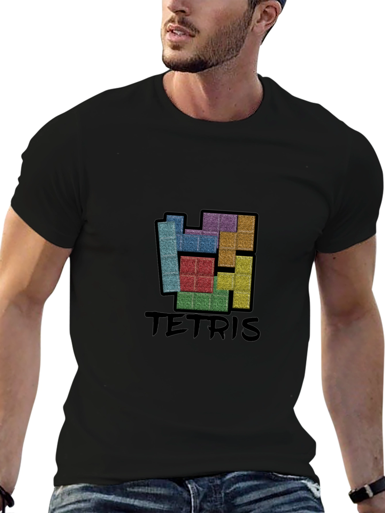 Tetris Graphic Print Black T-Shirt