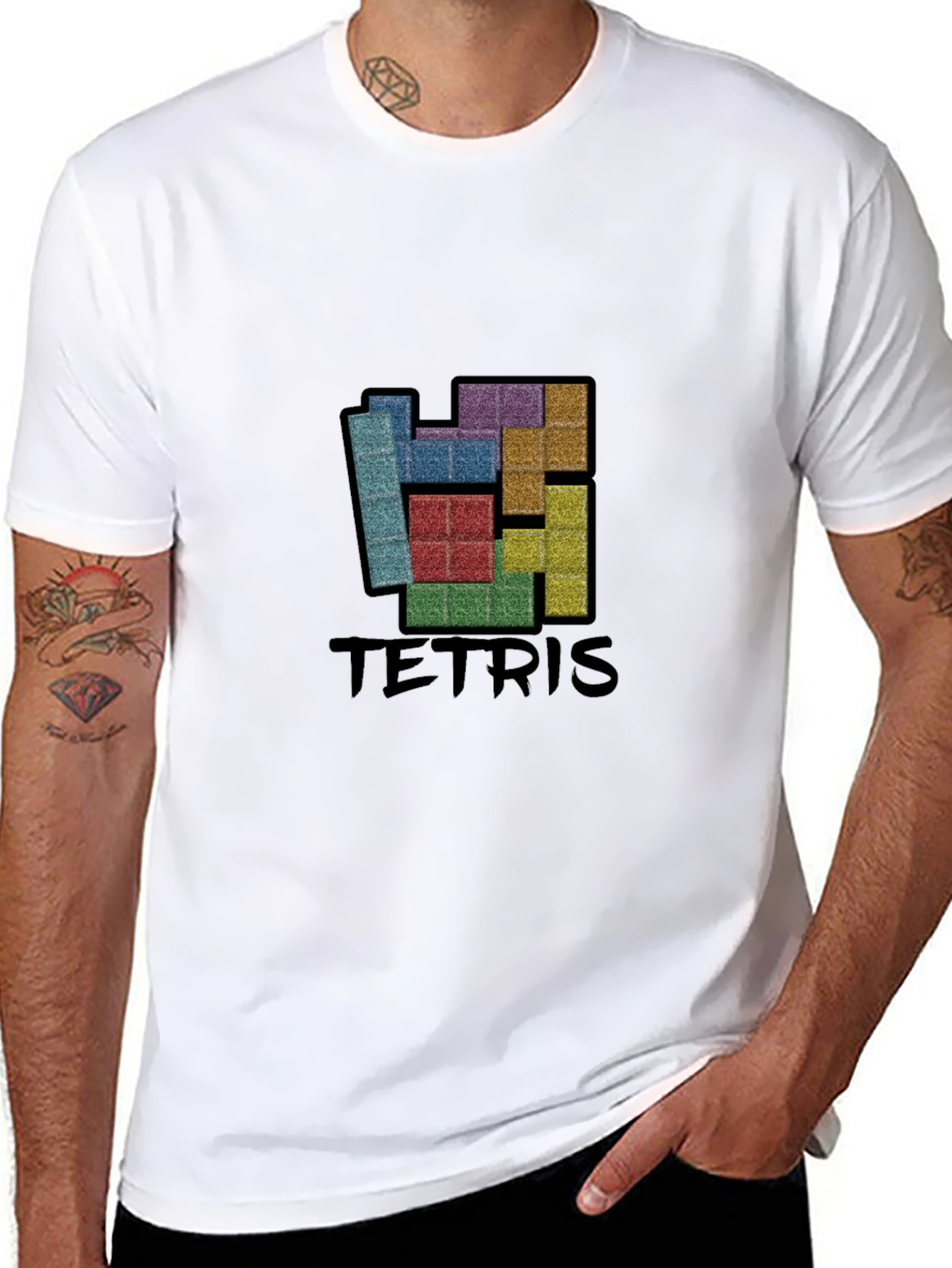 Tetris Graphic Print Black T-Shirt