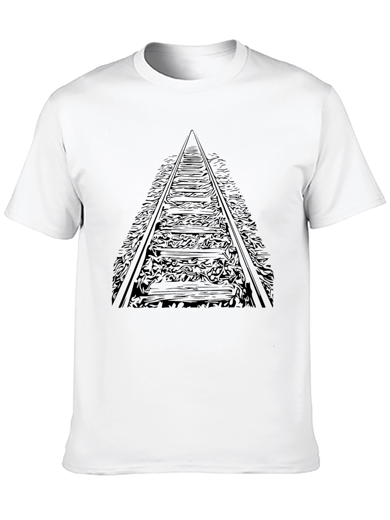 Railroad Tracks Graphic Tee - Black Cotton T-Shirt