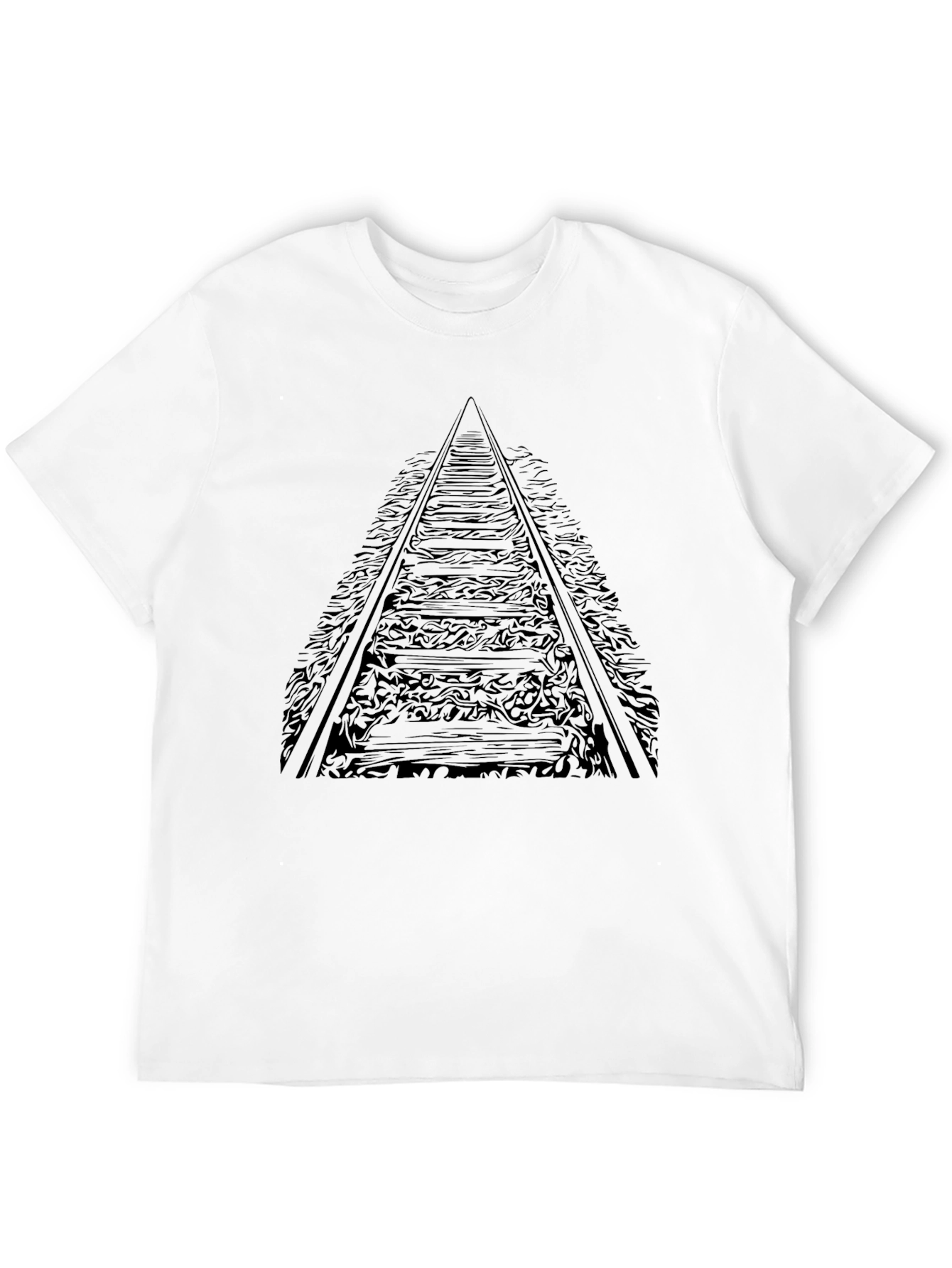 Railroad Tracks Graphic Tee - Black Cotton T-Shirt