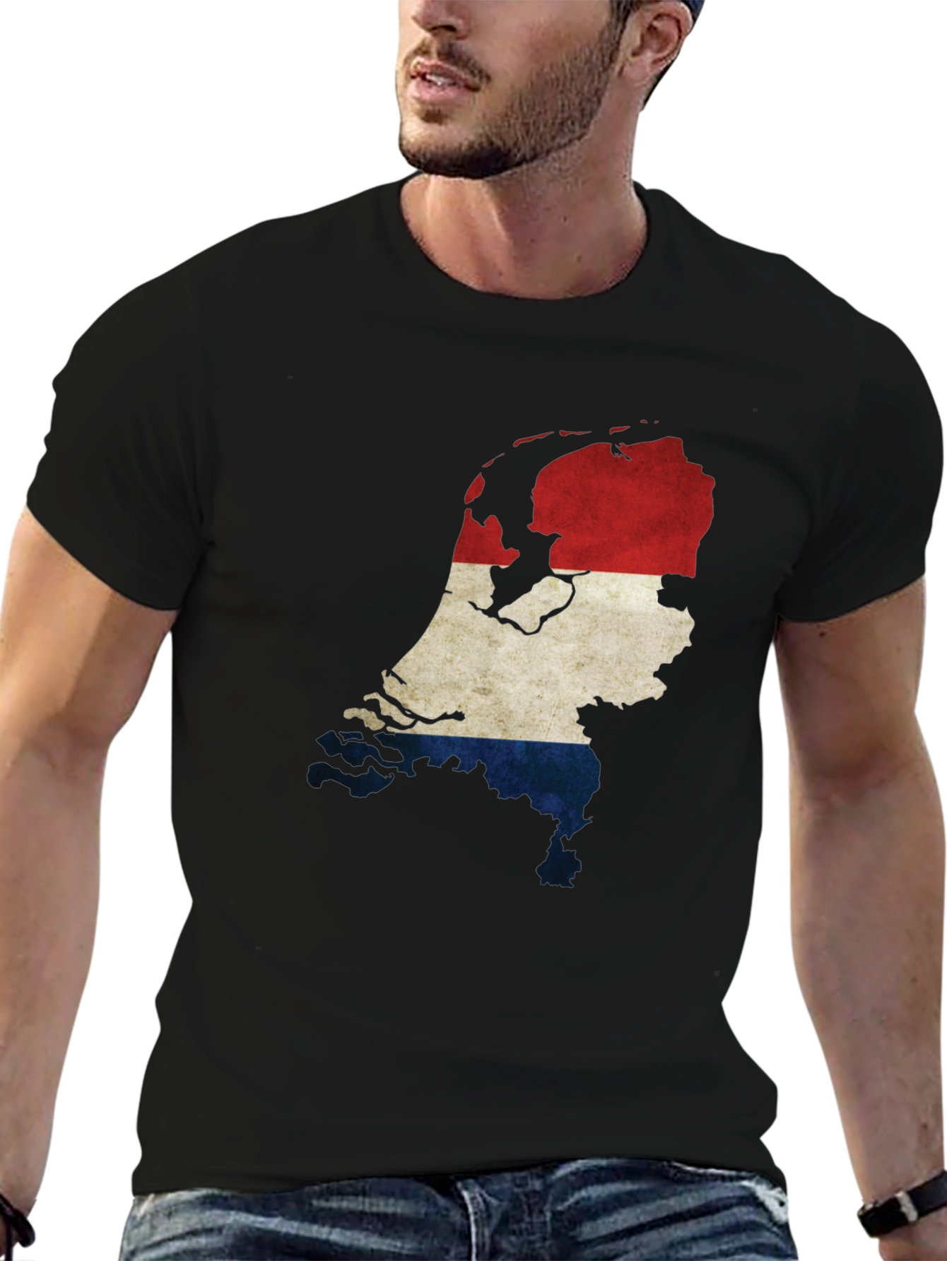 Netherlands Map Flag Graphic Tee - Black