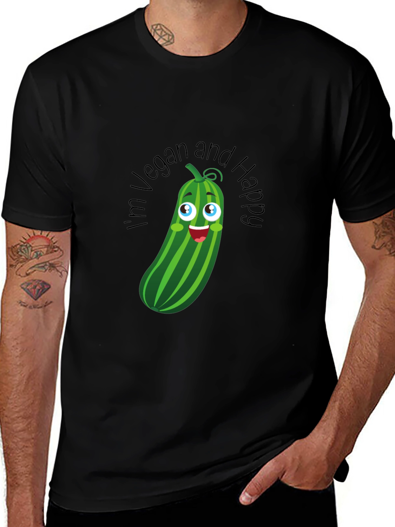 Vegan and Happy T-Shirt - Cucumber Graphic Tee