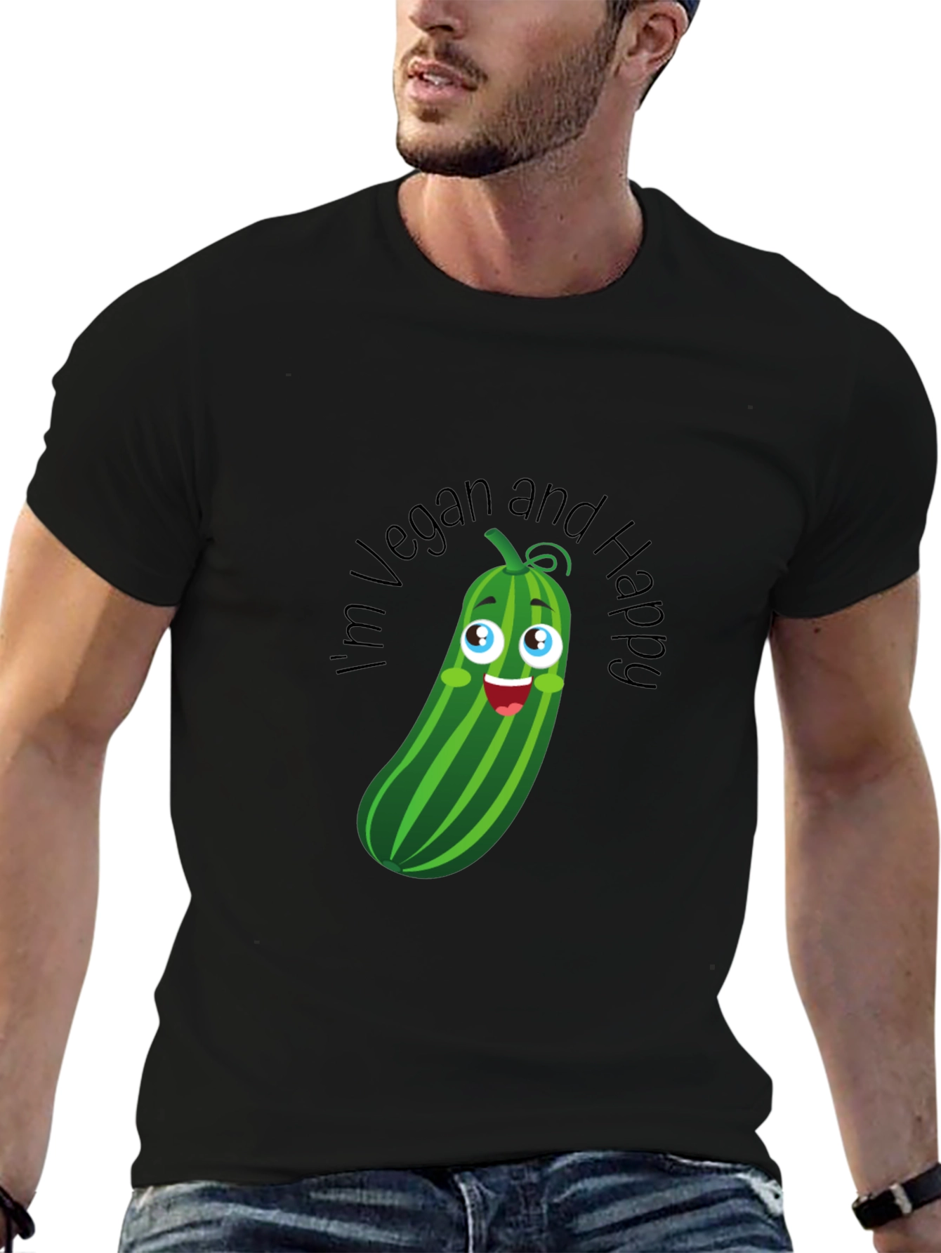 Vegan and Happy T-Shirt - Cucumber Graphic Tee